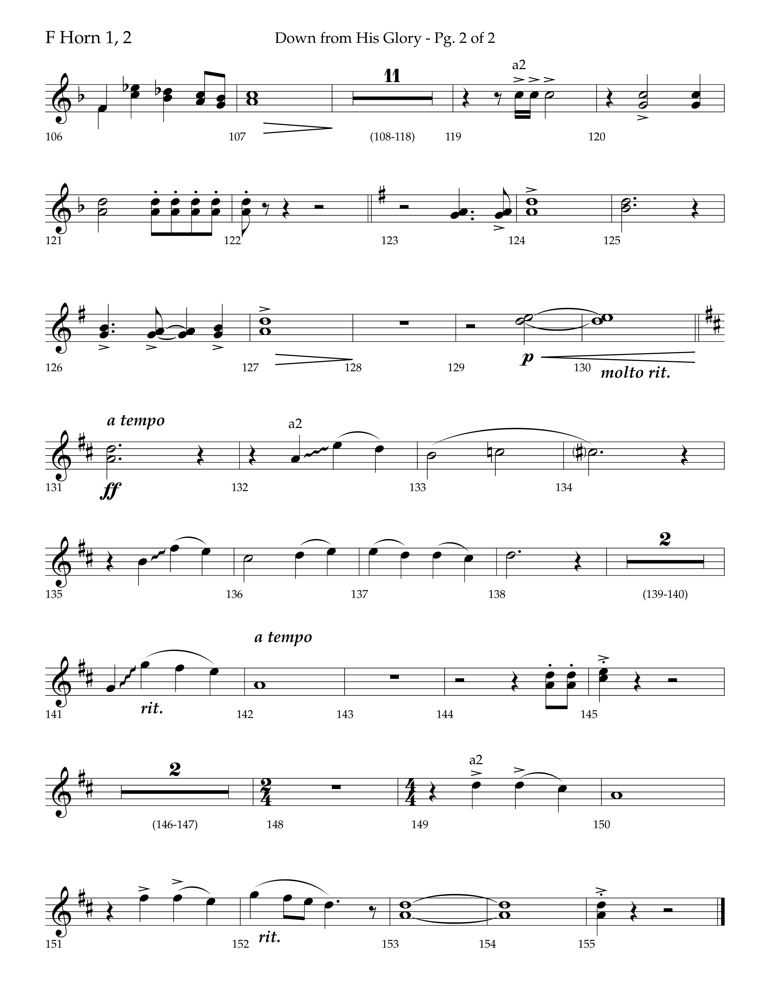 Down From His Glory (with O Holy Night) (Choral Anthem SATB) French Horn 1/2 (Lifeway Choral / Arr. Bradley Knight)