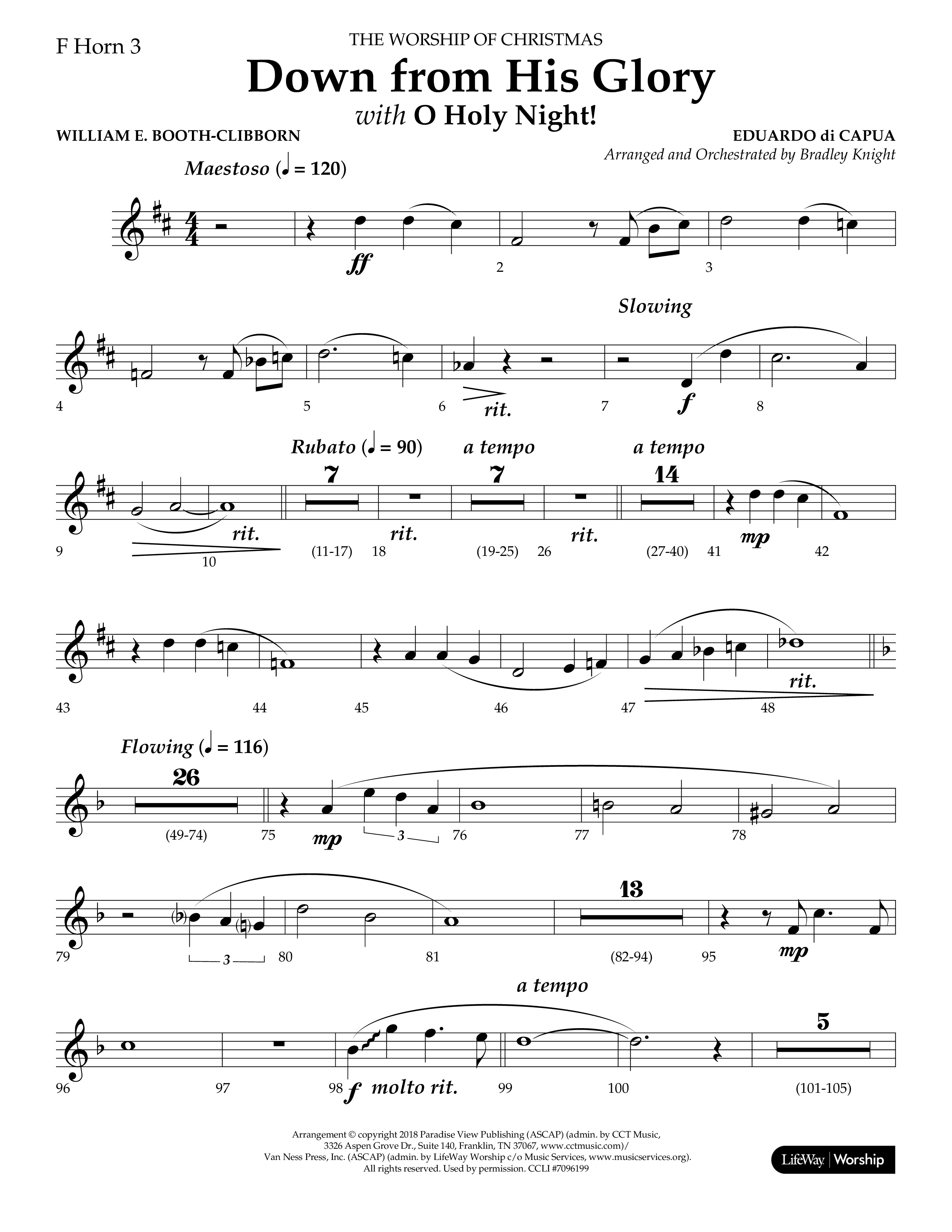 Down From His Glory (with O Holy Night) (Choral Anthem SATB) French Horn 3 (Lifeway Choral / Arr. Bradley Knight)