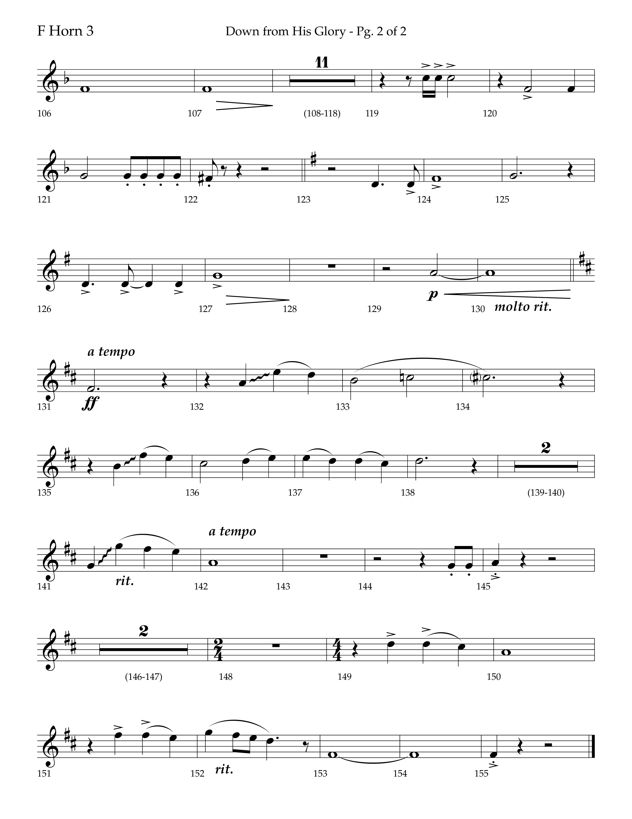 Down From His Glory (with O Holy Night) (Choral Anthem SATB) French Horn 3 (Lifeway Choral / Arr. Bradley Knight)