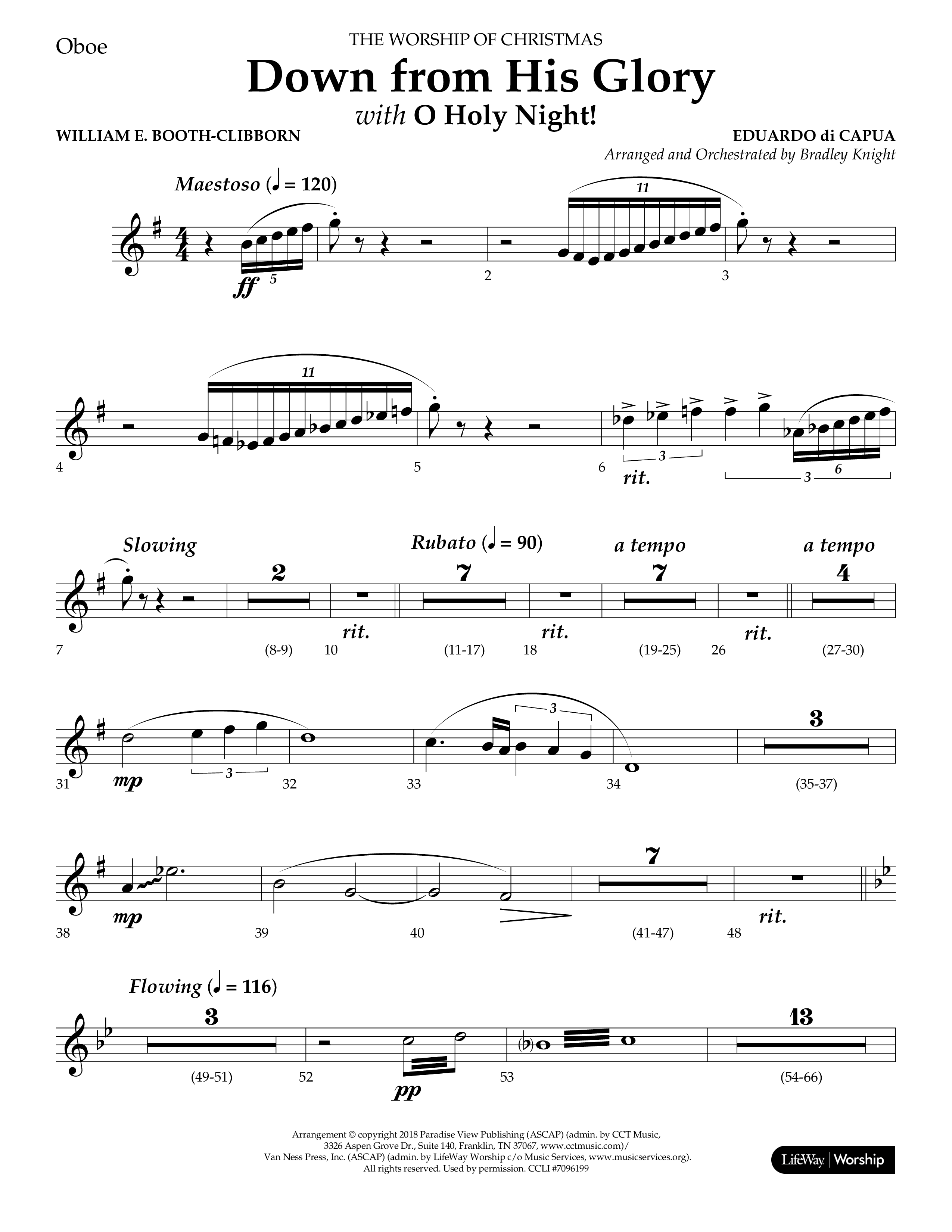 Down From His Glory (with O Holy Night) (Choral Anthem SATB) Oboe (Lifeway Choral / Arr. Bradley Knight)