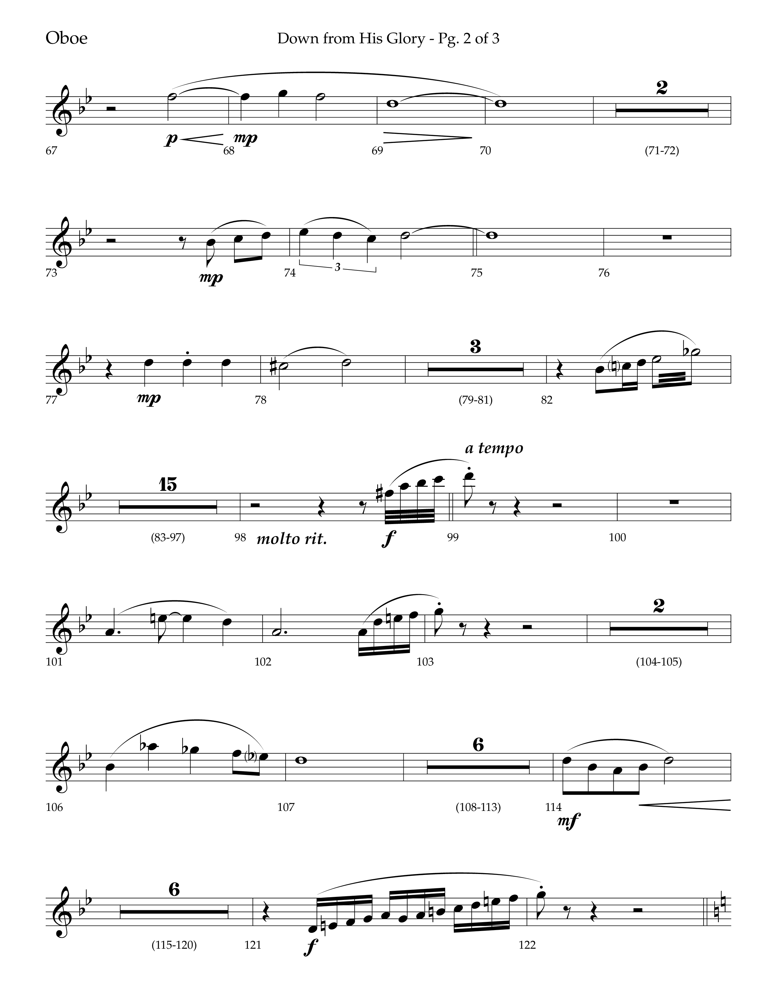 Down From His Glory (with O Holy Night) (Choral Anthem SATB) Oboe (Lifeway Choral / Arr. Bradley Knight)