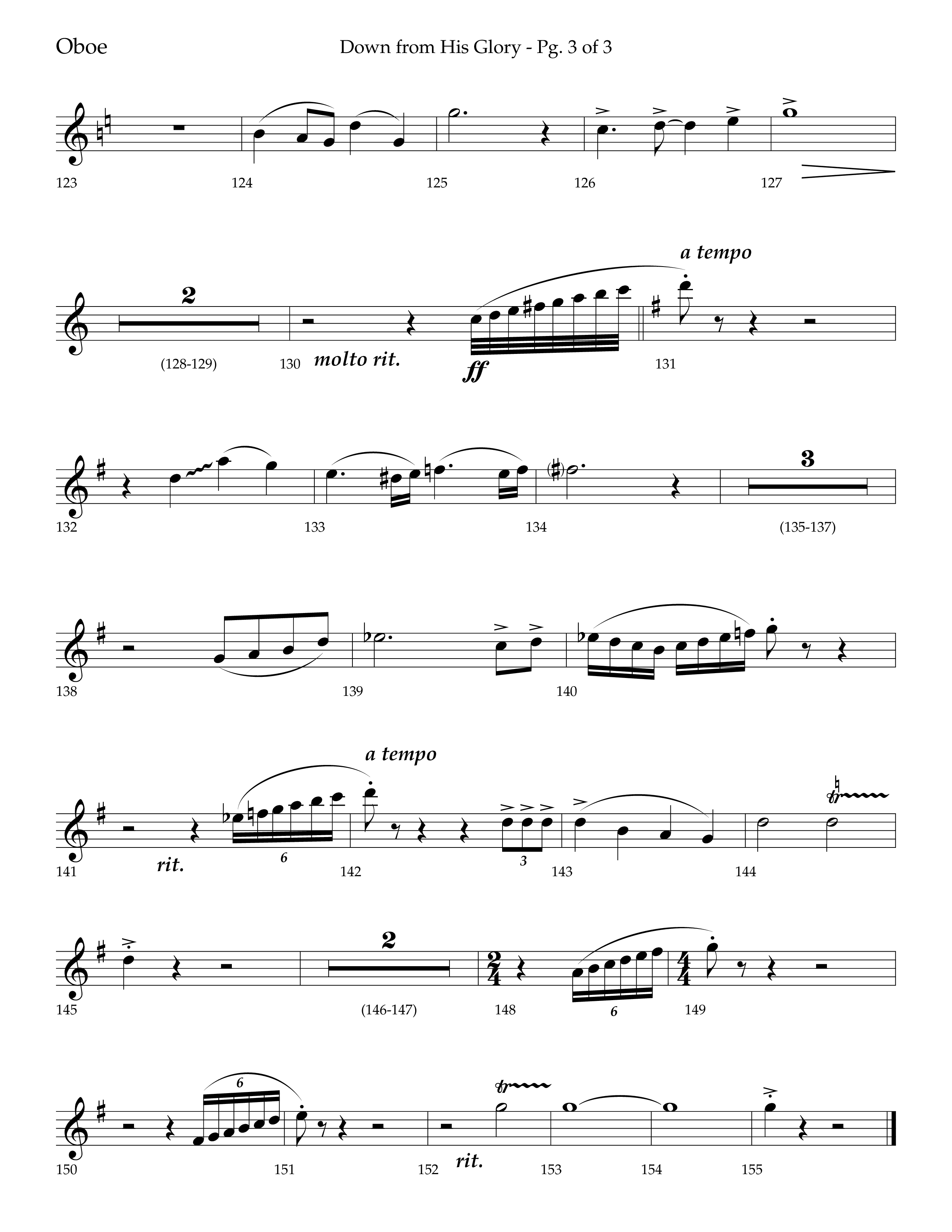 Down From His Glory (with O Holy Night) (Choral Anthem SATB) Oboe (Lifeway Choral / Arr. Bradley Knight)