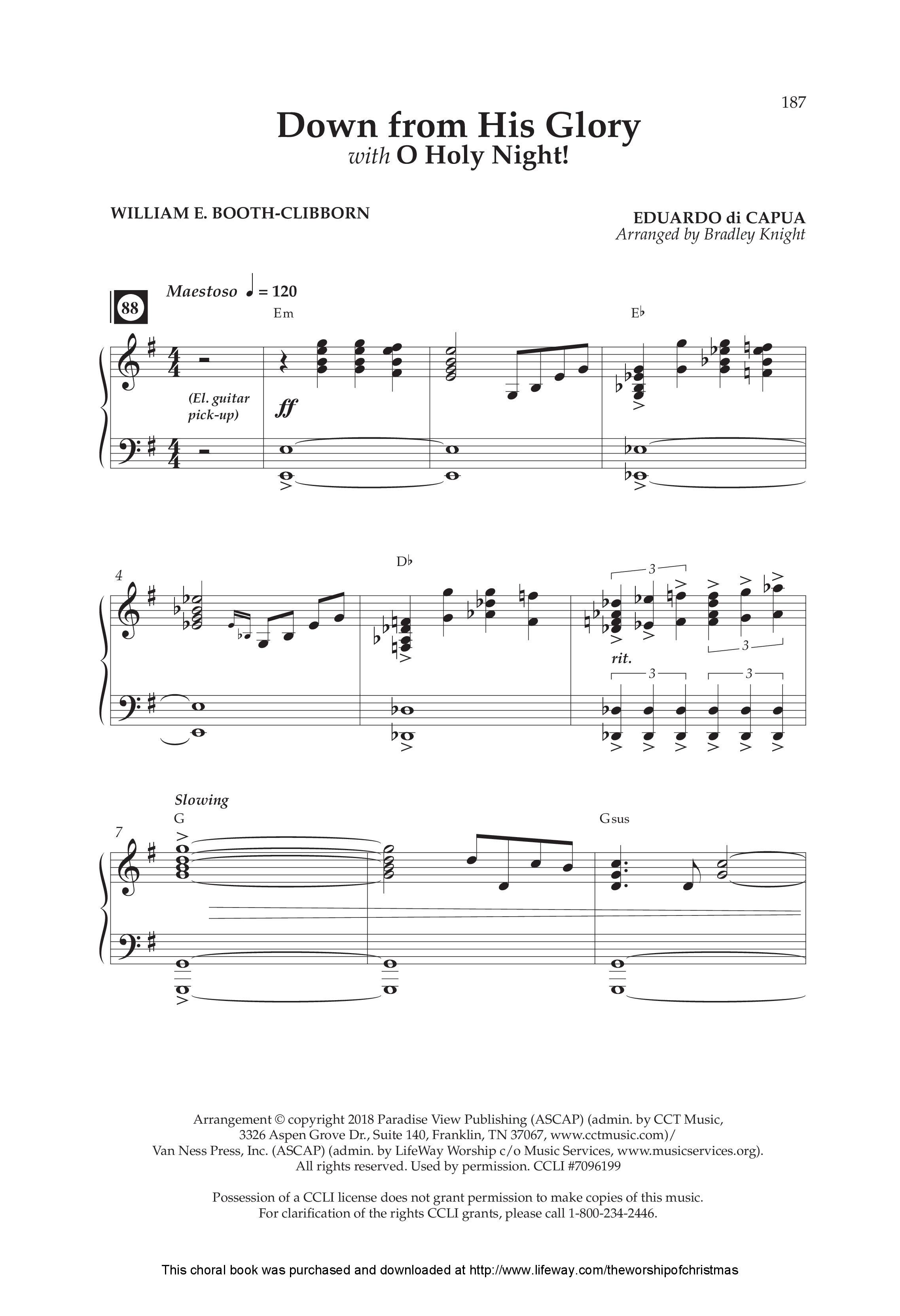 Down From His Glory (with O Holy Night) (Choral Anthem SATB) Anthem (SATB/Piano) (Lifeway Choral / Arr. Bradley Knight)