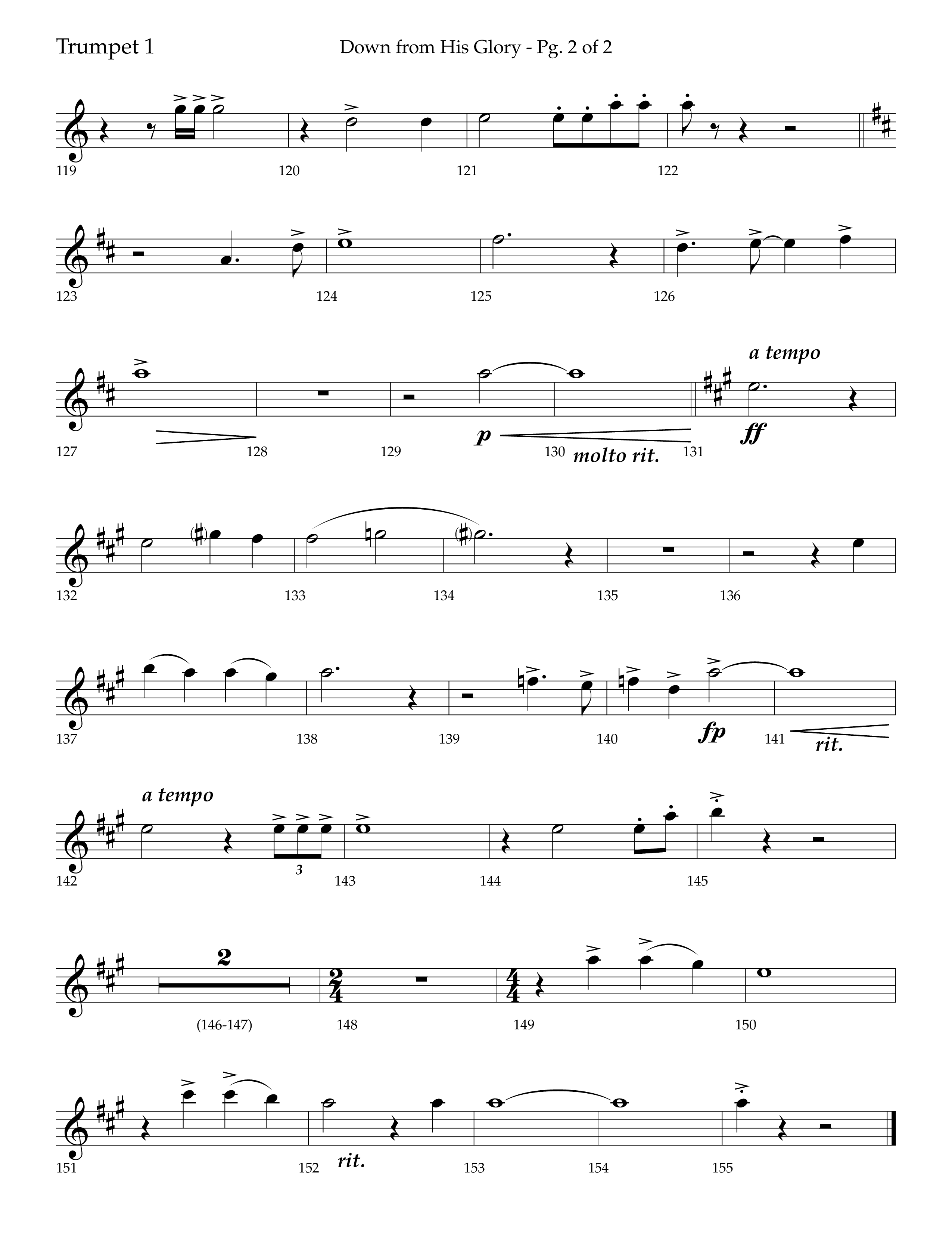 Down From His Glory (with O Holy Night) (Choral Anthem SATB) Trumpet 1 (Lifeway Choral / Arr. Bradley Knight)
