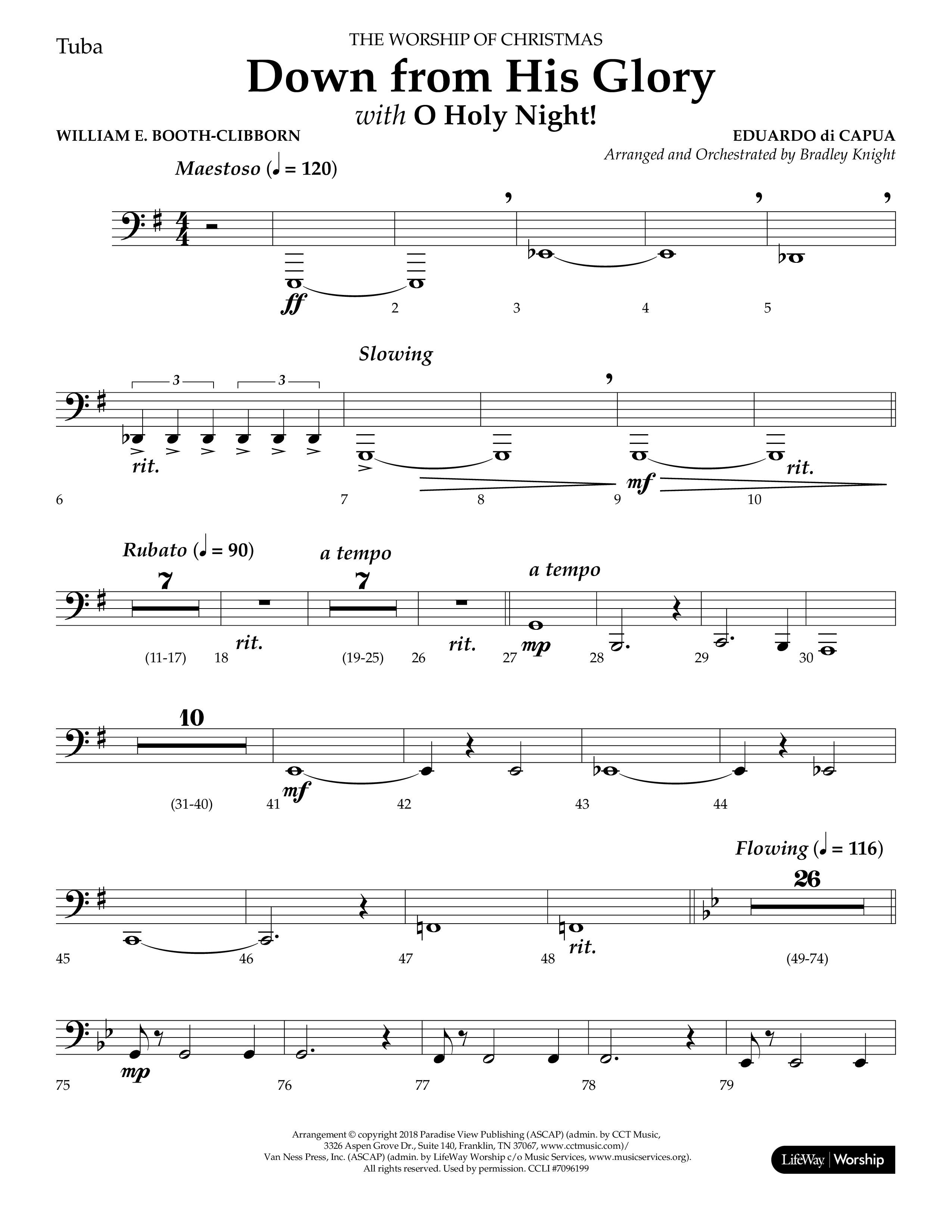 Down From His Glory (with O Holy Night) (Choral Anthem SATB) Tuba (Lifeway Choral / Arr. Bradley Knight)