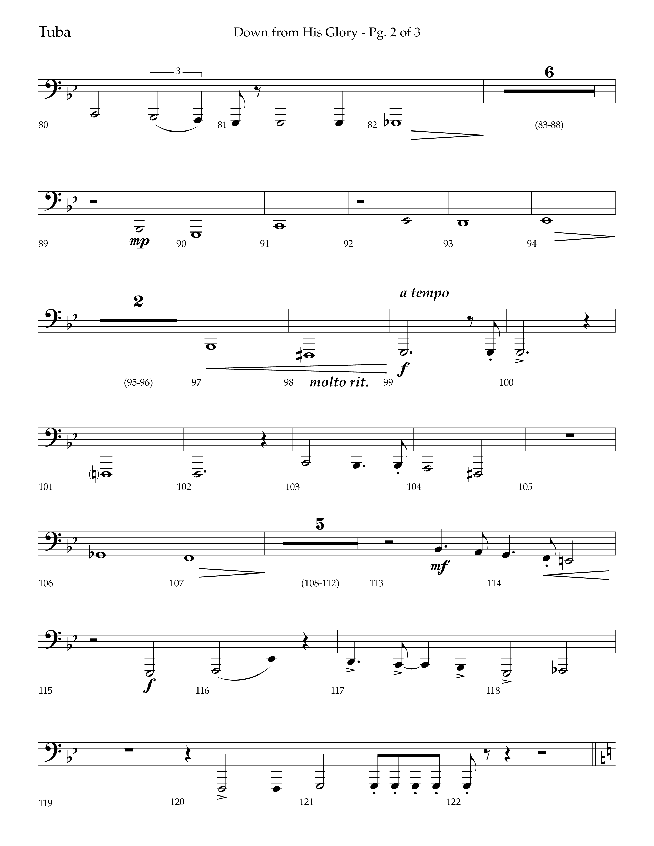 Down From His Glory (with O Holy Night) (Choral Anthem SATB) Tuba (Lifeway Choral / Arr. Bradley Knight)