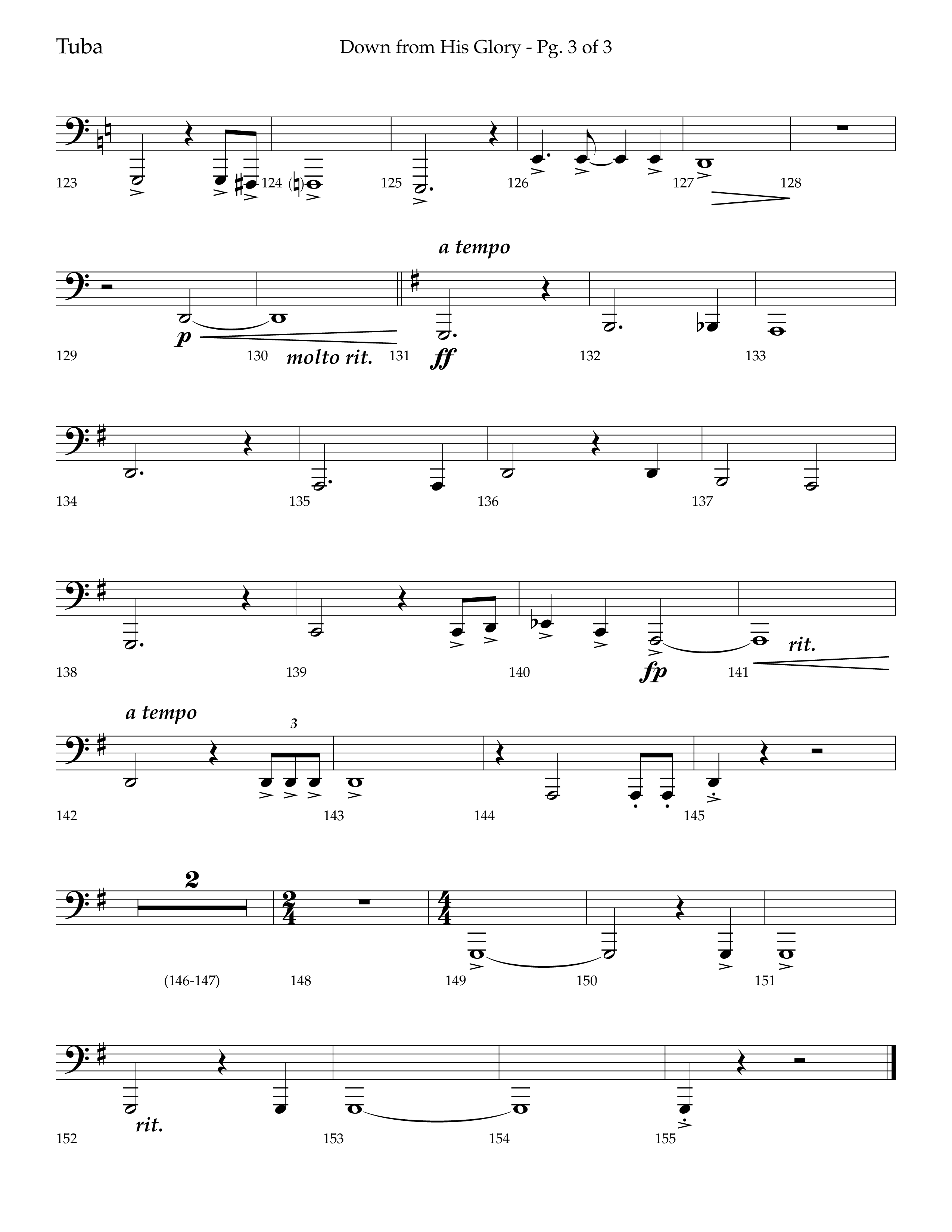 Down From His Glory (with O Holy Night) (Choral Anthem SATB) Tuba (Lifeway Choral / Arr. Bradley Knight)