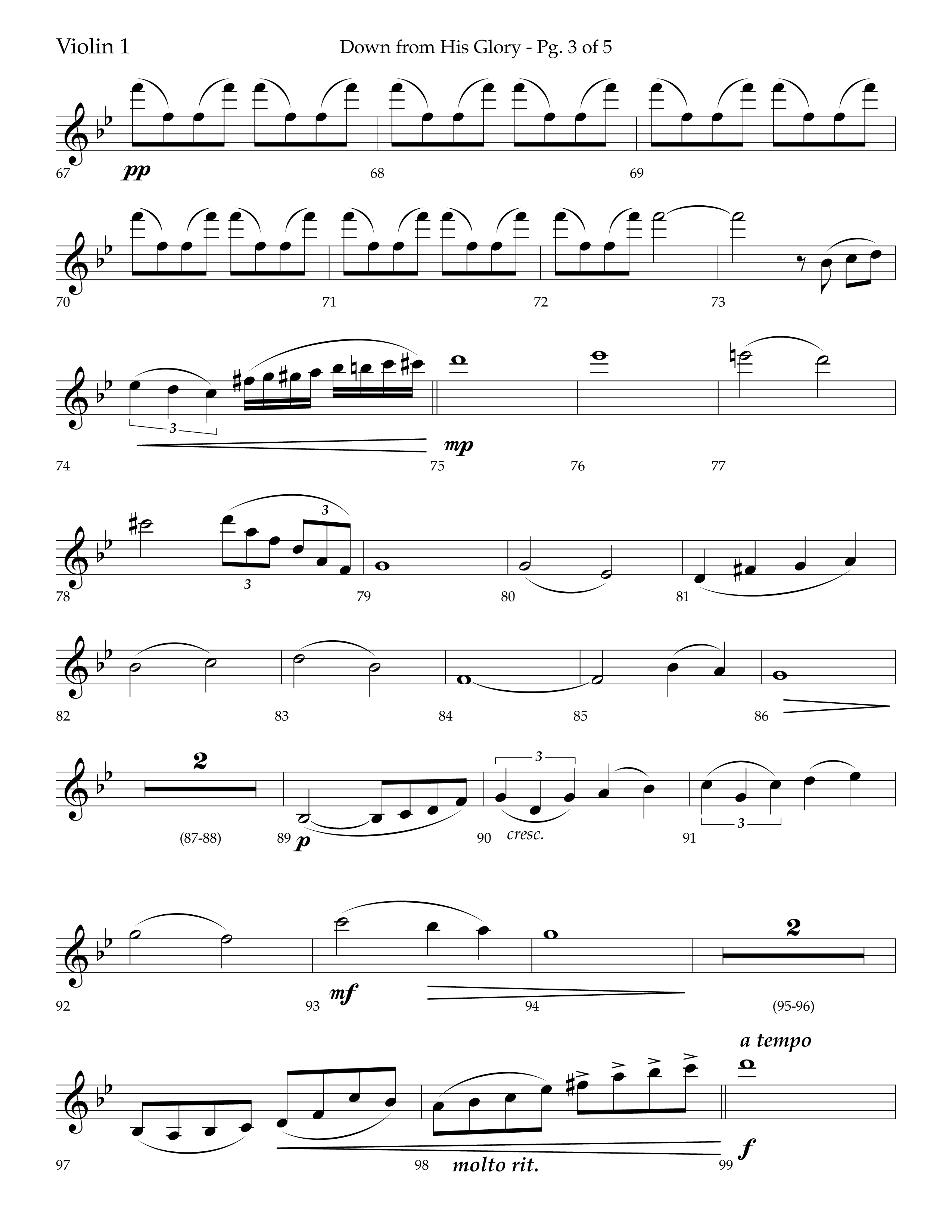 Down From His Glory (with O Holy Night) (Choral Anthem SATB) Violin 1 (Lifeway Choral / Arr. Bradley Knight)
