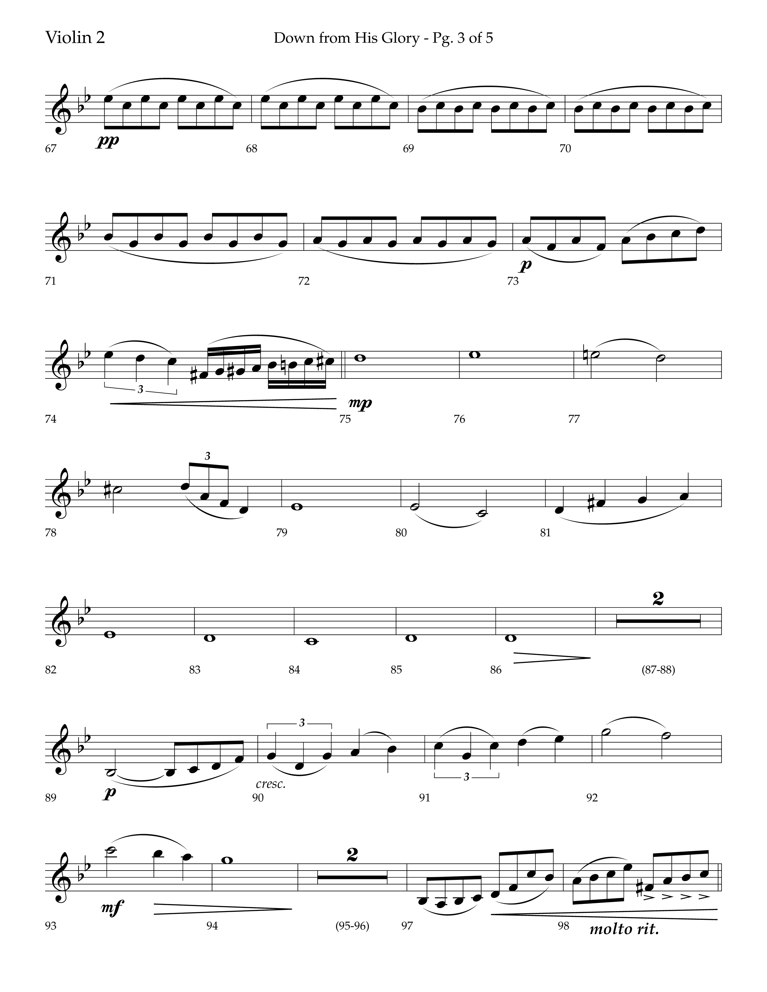 Down From His Glory (with O Holy Night) (Choral Anthem SATB) Violin 2 (Lifeway Choral / Arr. Bradley Knight)