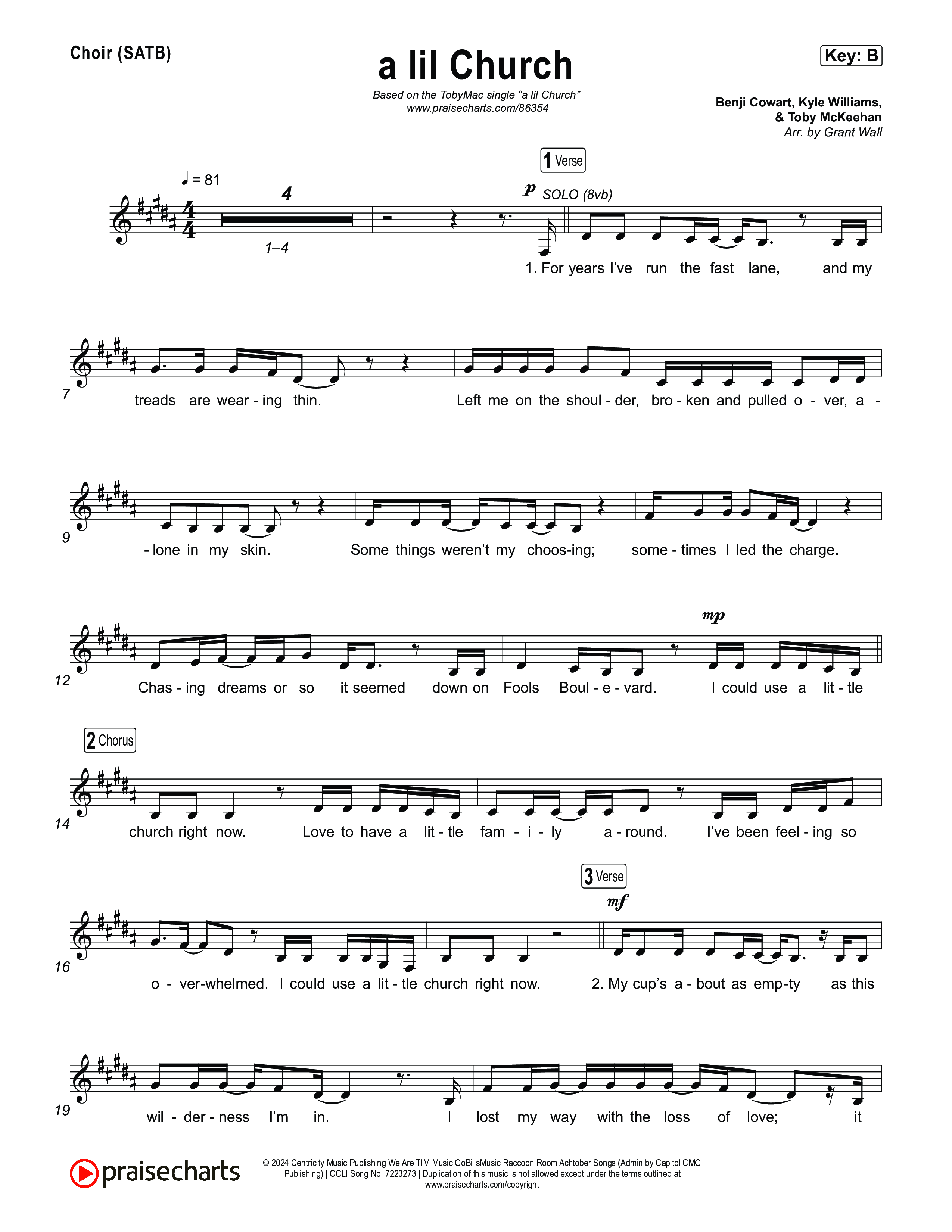 a lil church (nobody's too lost) Choir Sheet (SATB) (TobyMac)