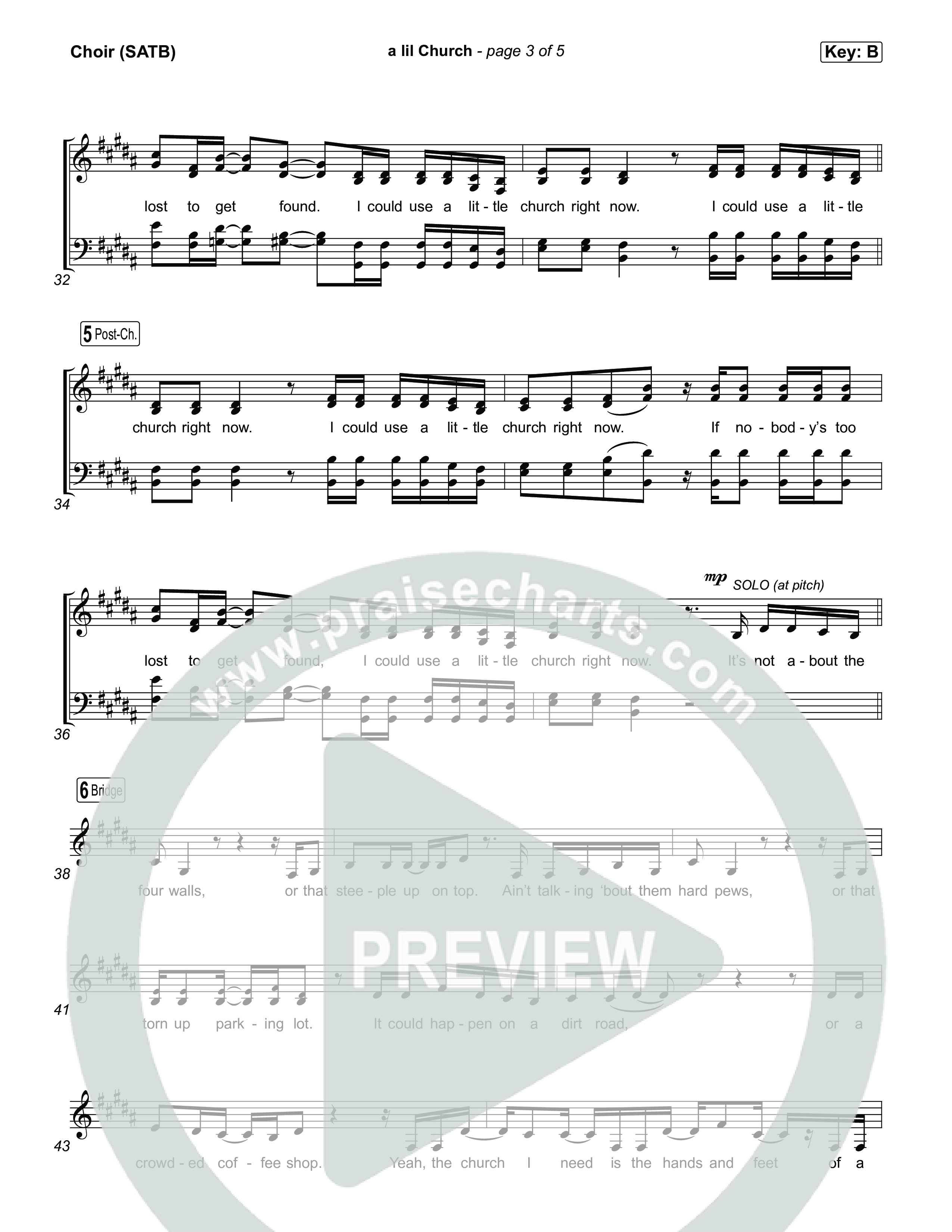 a lil church (nobody's too lost) Choir Sheet (SATB) (TobyMac)