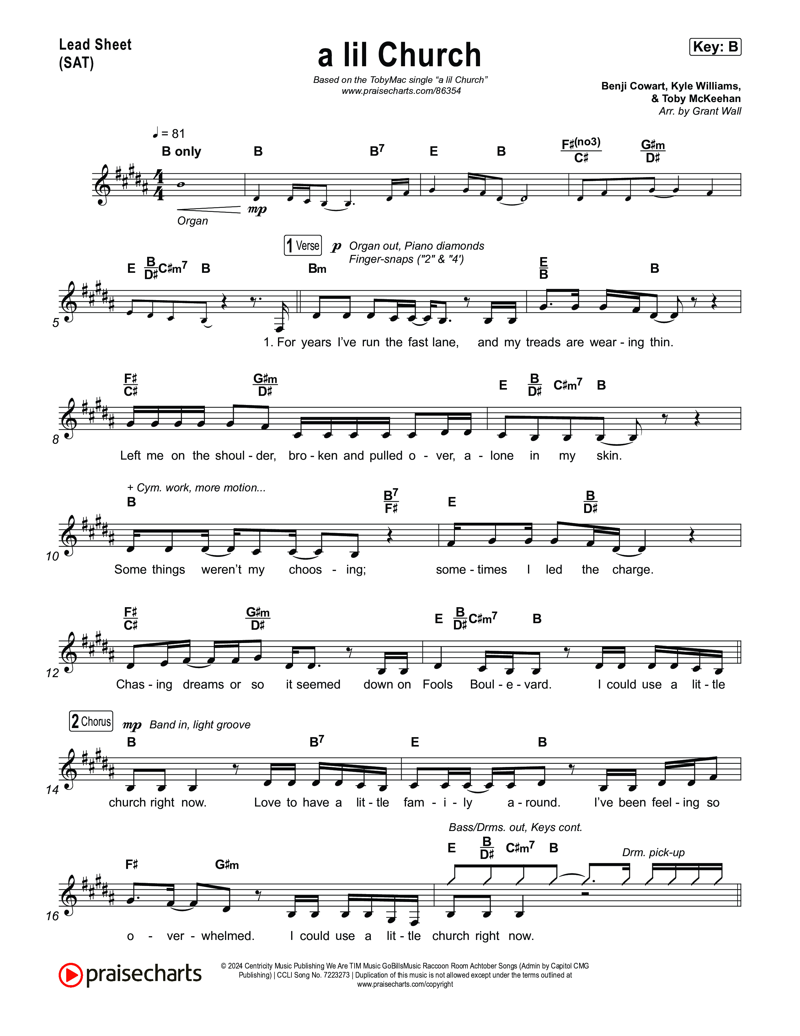 a lil church (nobody's too lost) Lead Sheet (SAT) (TobyMac)