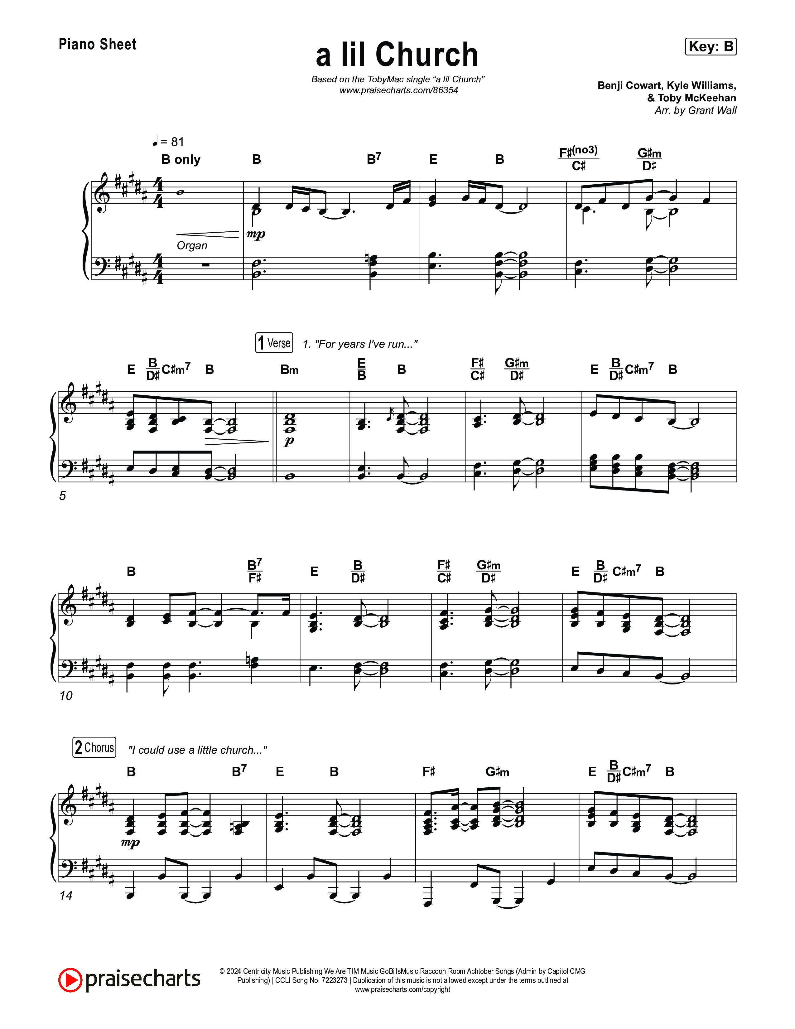 a lil church (nobody's too lost) Piano Sheet (TobyMac)