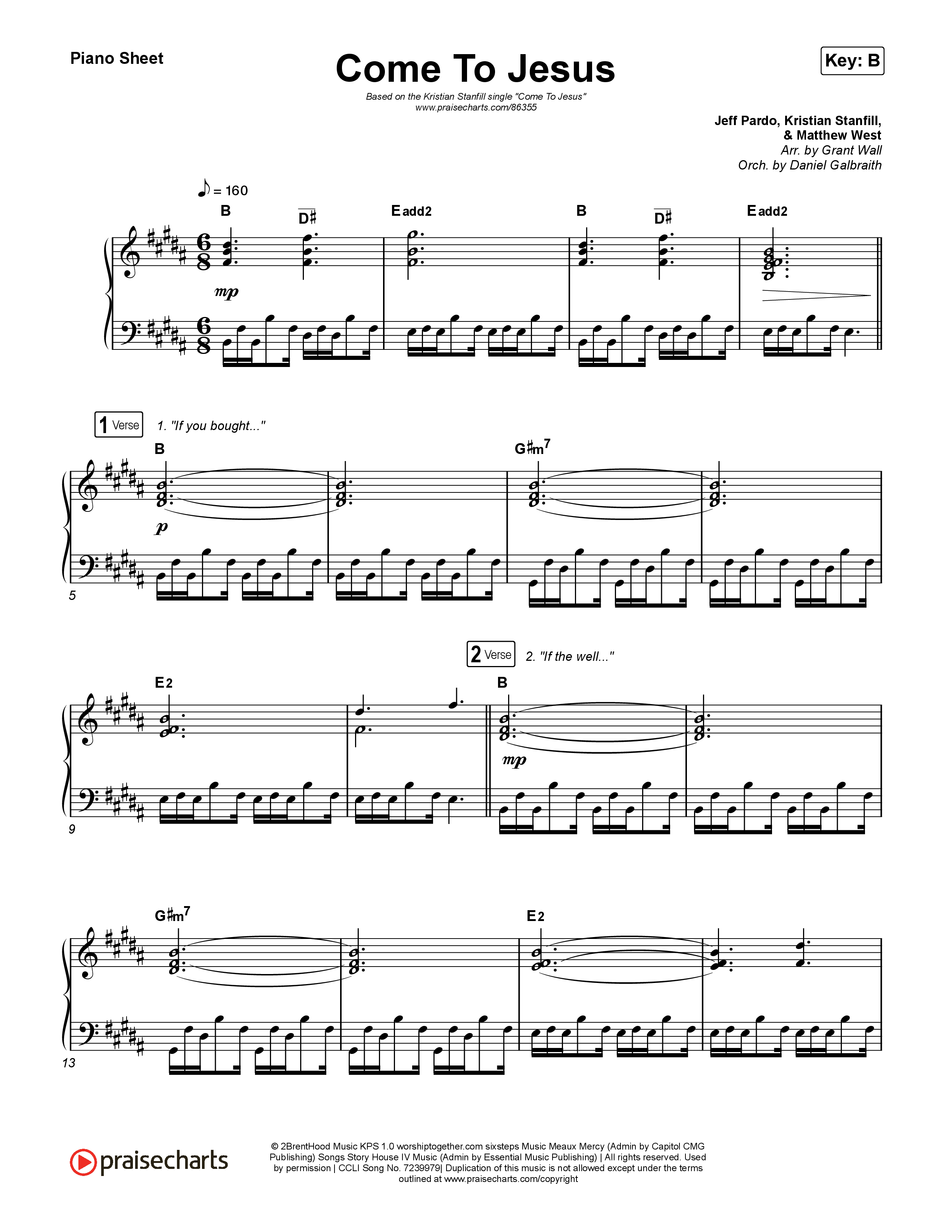 Come To Jesus Piano Sheet (Kristian Stanfill)