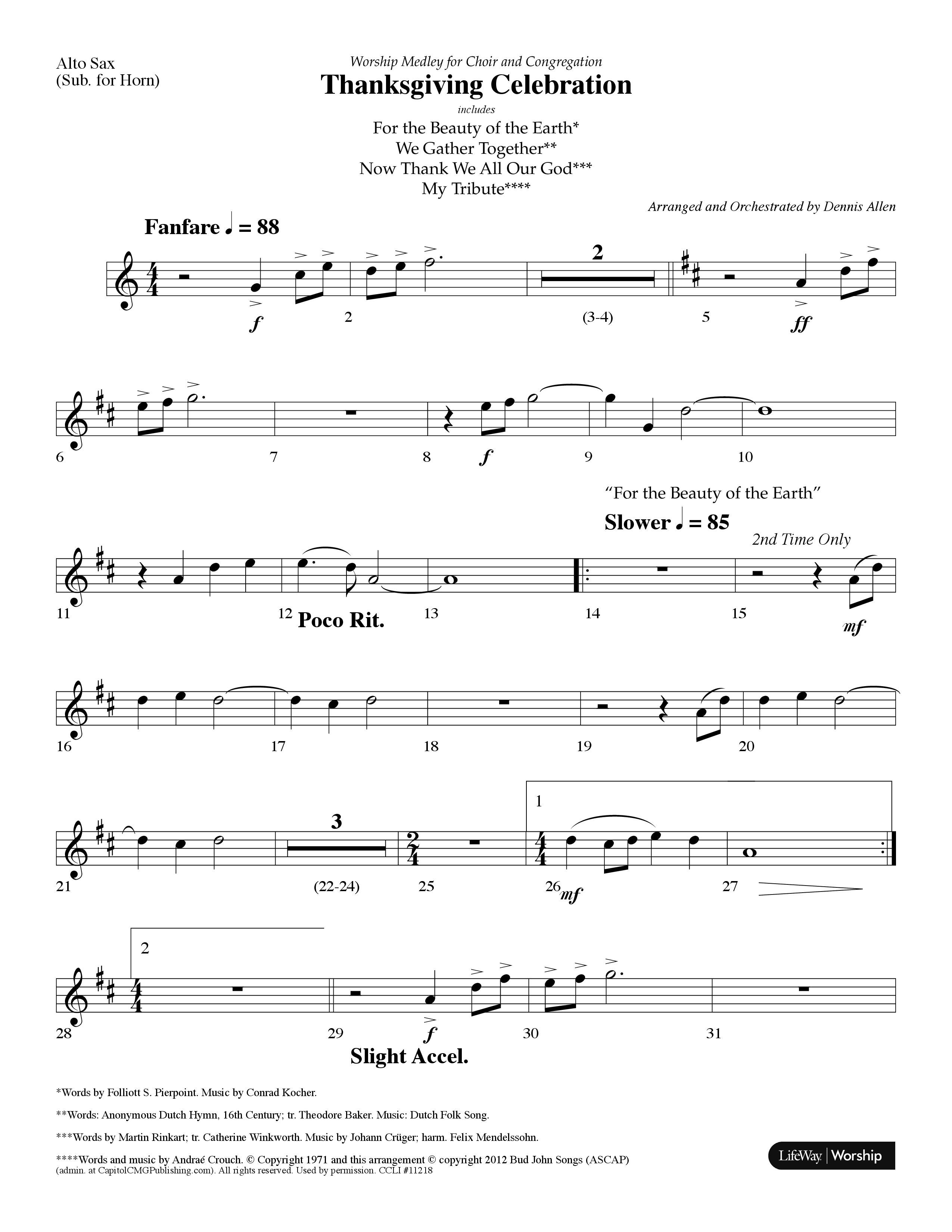 Thanksgiving Celebration (Choral Anthem SATB) Alto Sax (Lifeway Choral / Arr. Dennis Allen)