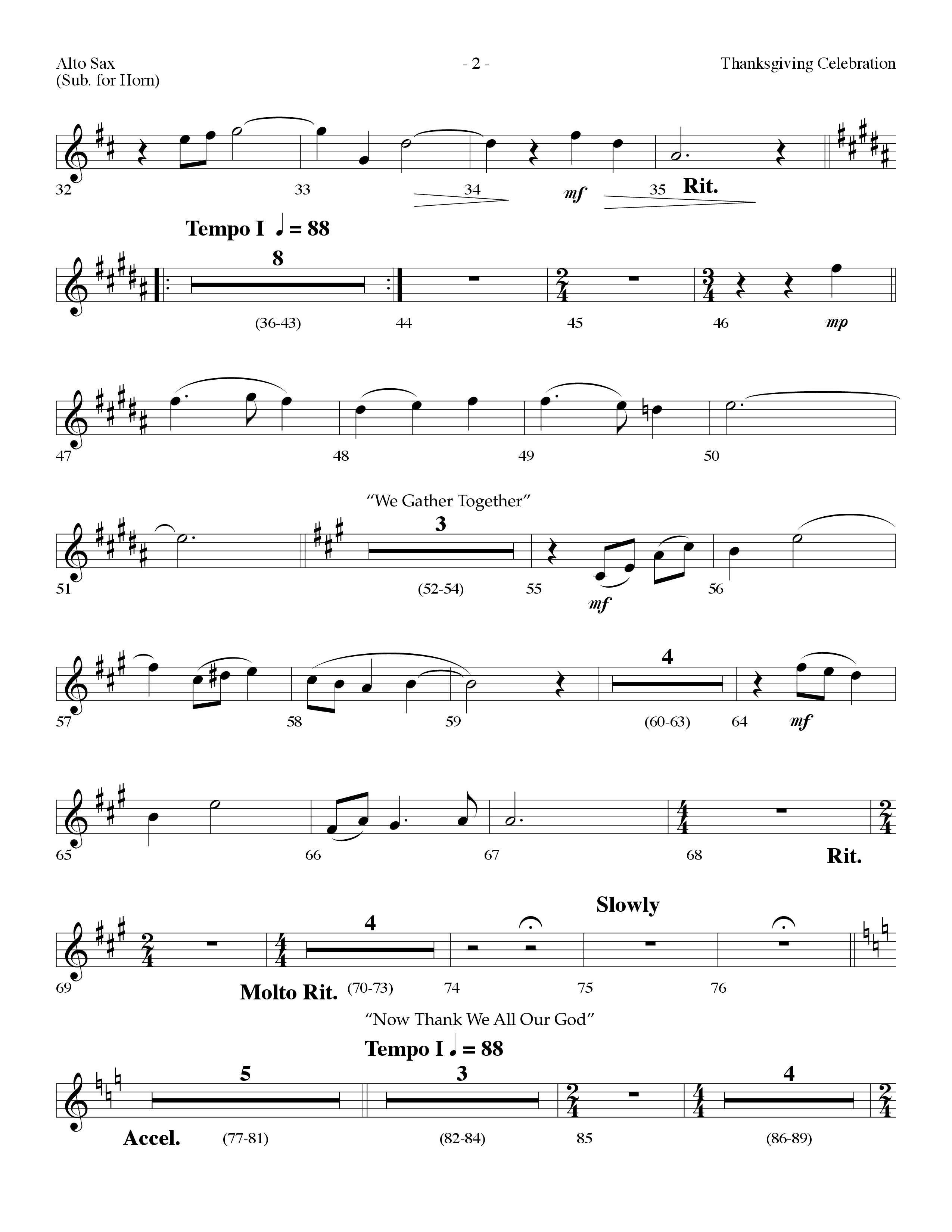 Thanksgiving Celebration (Choral Anthem SATB) Alto Sax (Lifeway Choral / Arr. Dennis Allen)