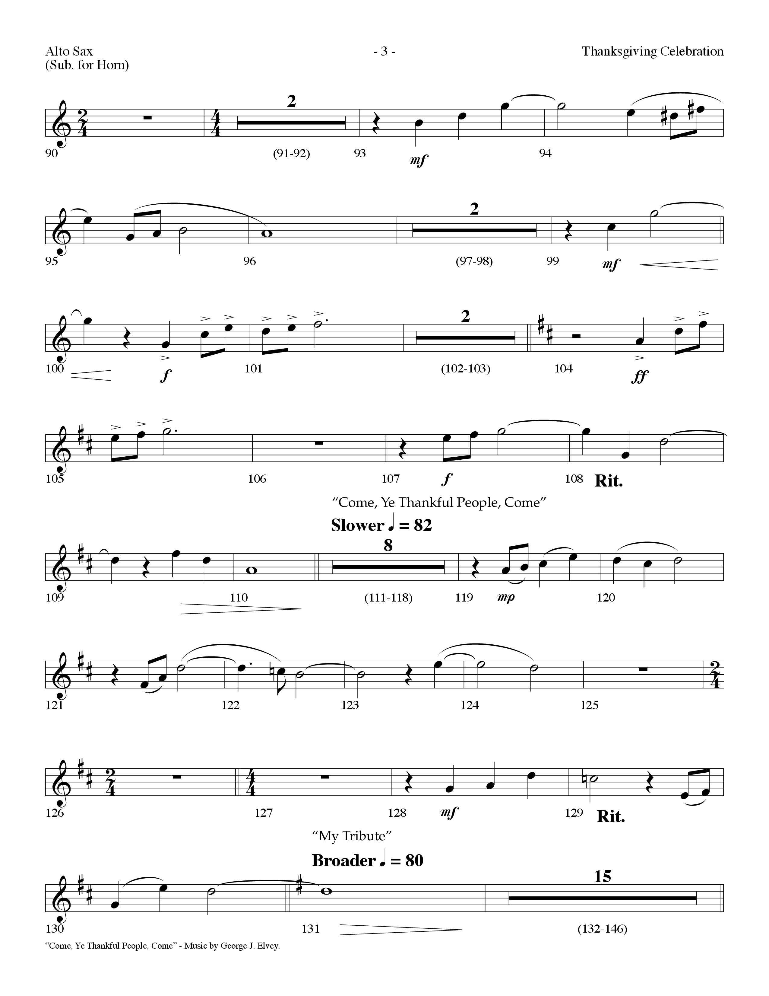 Thanksgiving Celebration (Choral Anthem SATB) Alto Sax (Lifeway Choral / Arr. Dennis Allen)