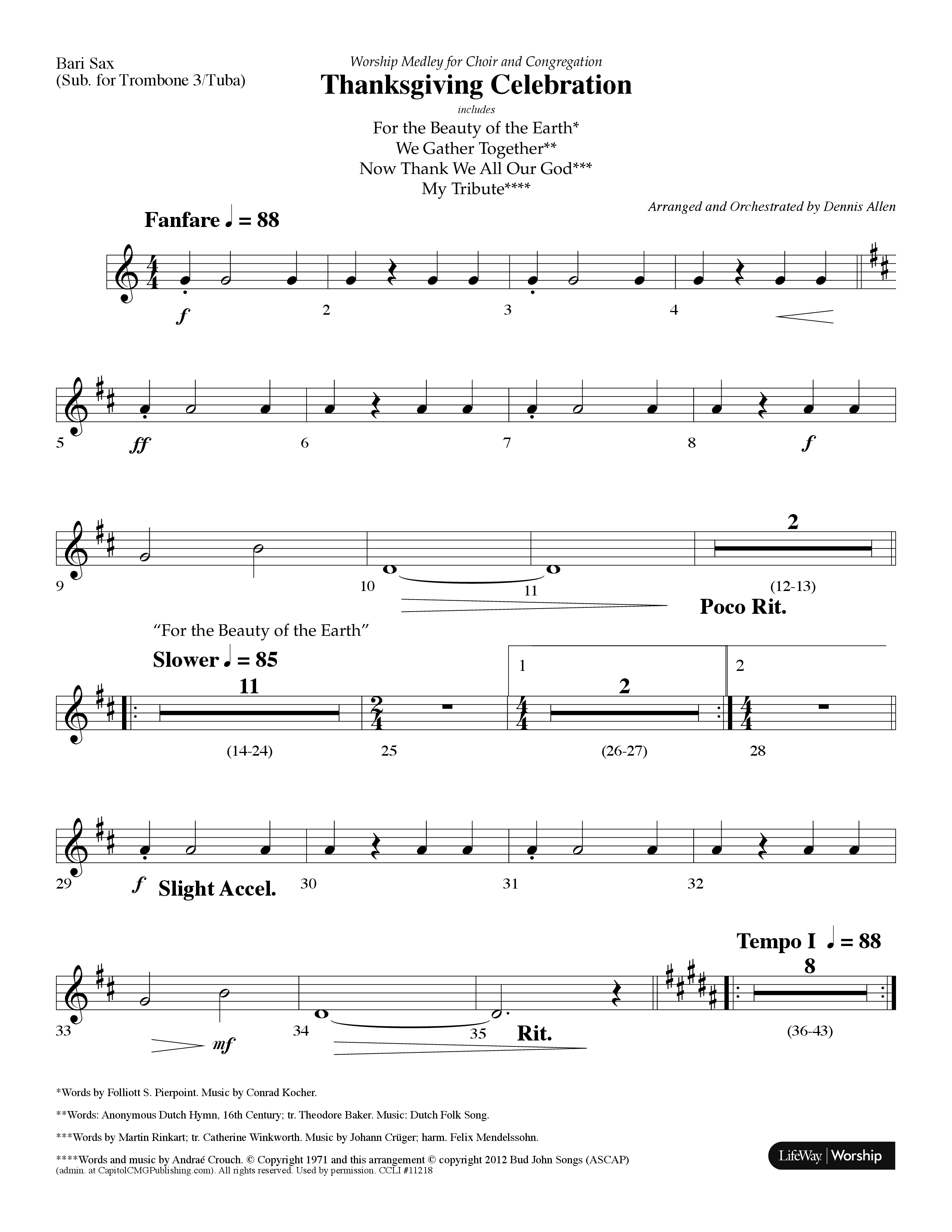 Thanksgiving Celebration (Choral Anthem SATB) Bari Sax (Lifeway Choral / Arr. Dennis Allen)