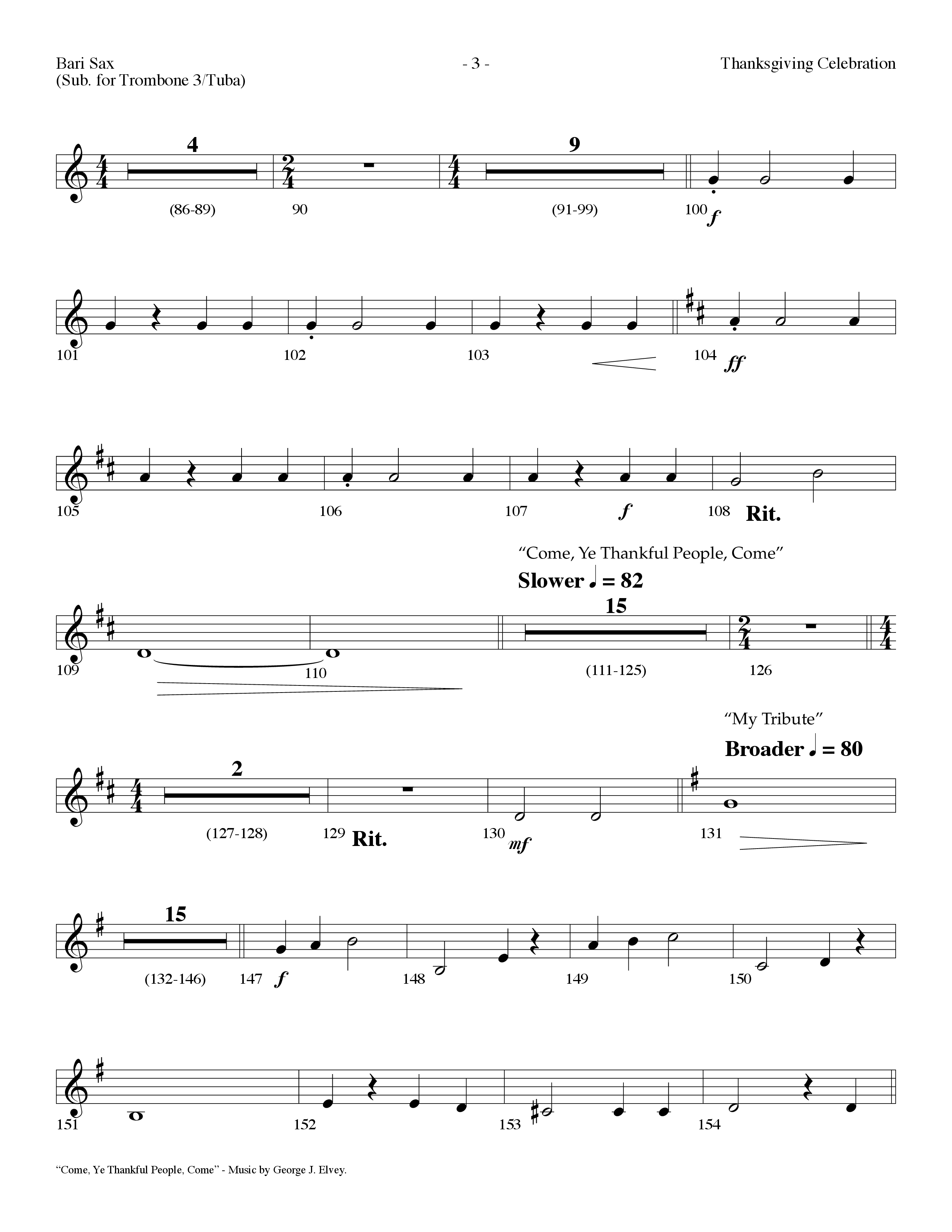 Thanksgiving Celebration (Choral Anthem SATB) Bari Sax (Lifeway Choral / Arr. Dennis Allen)