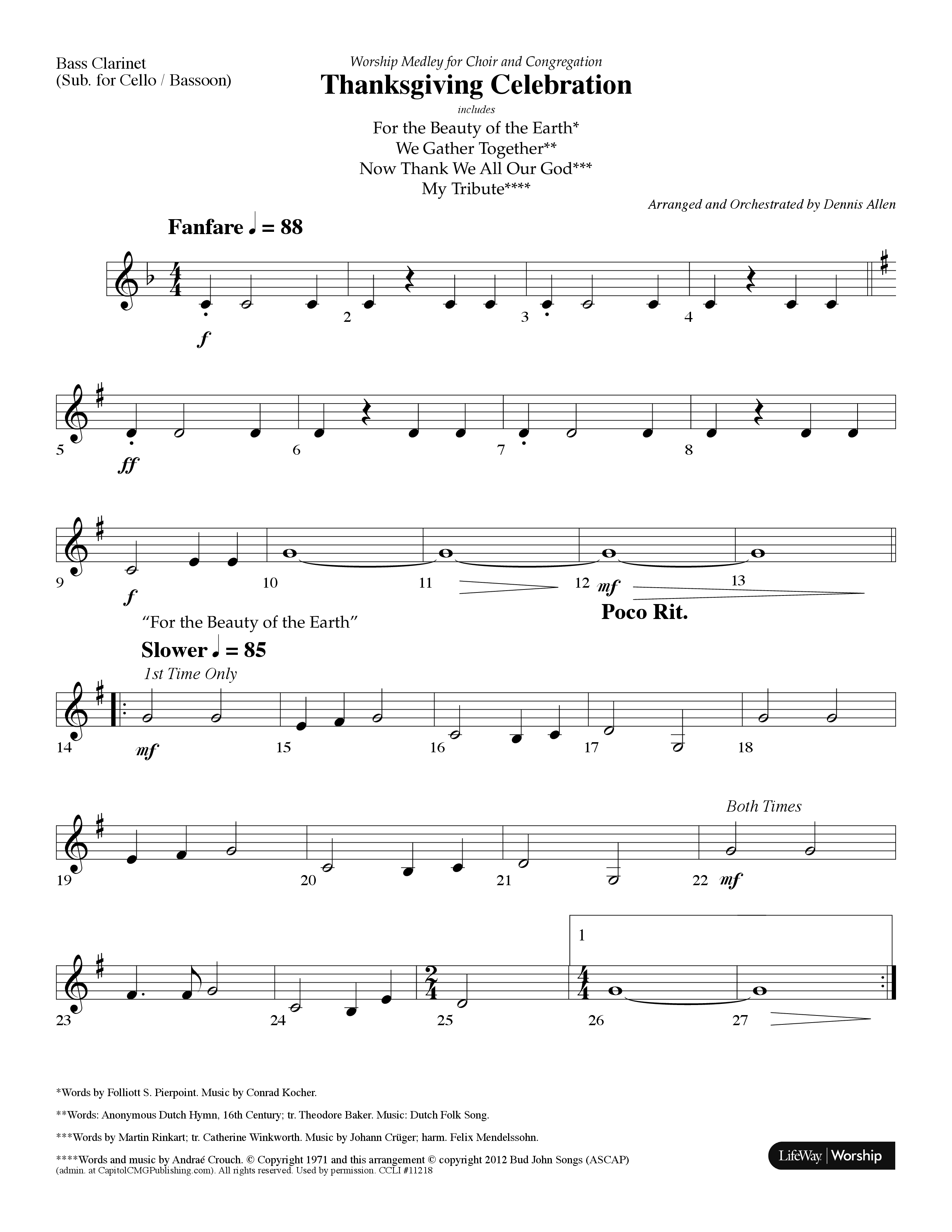 Thanksgiving Celebration (Choral Anthem SATB) Bass Clarinet (Lifeway Choral / Arr. Dennis Allen)