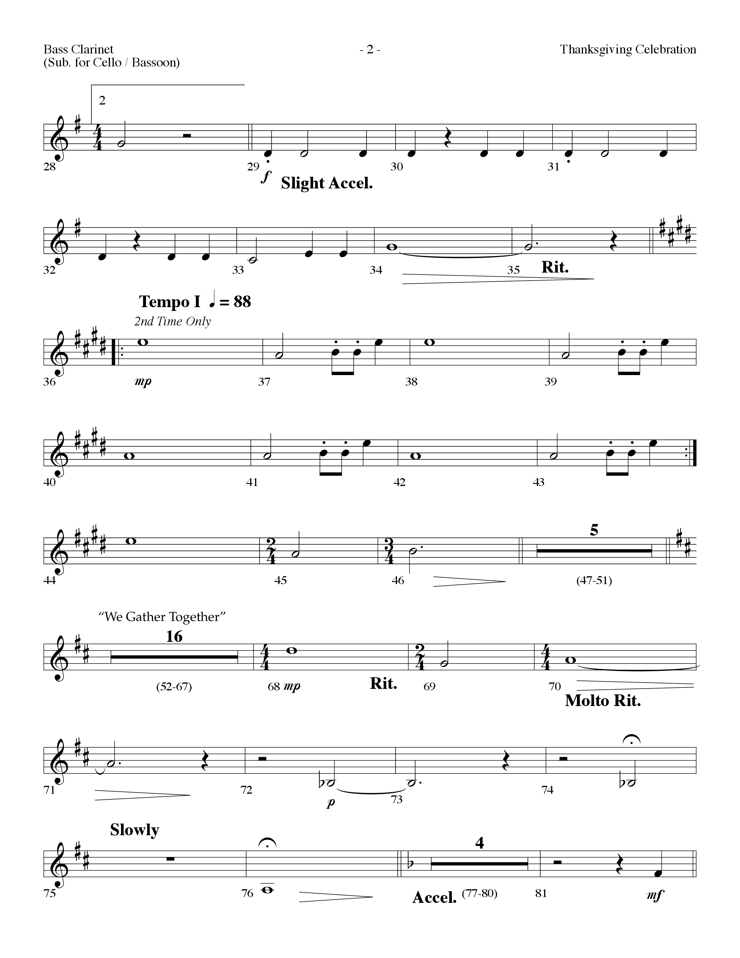 Thanksgiving Celebration (Choral Anthem SATB) Bass Clarinet (Lifeway Choral / Arr. Dennis Allen)