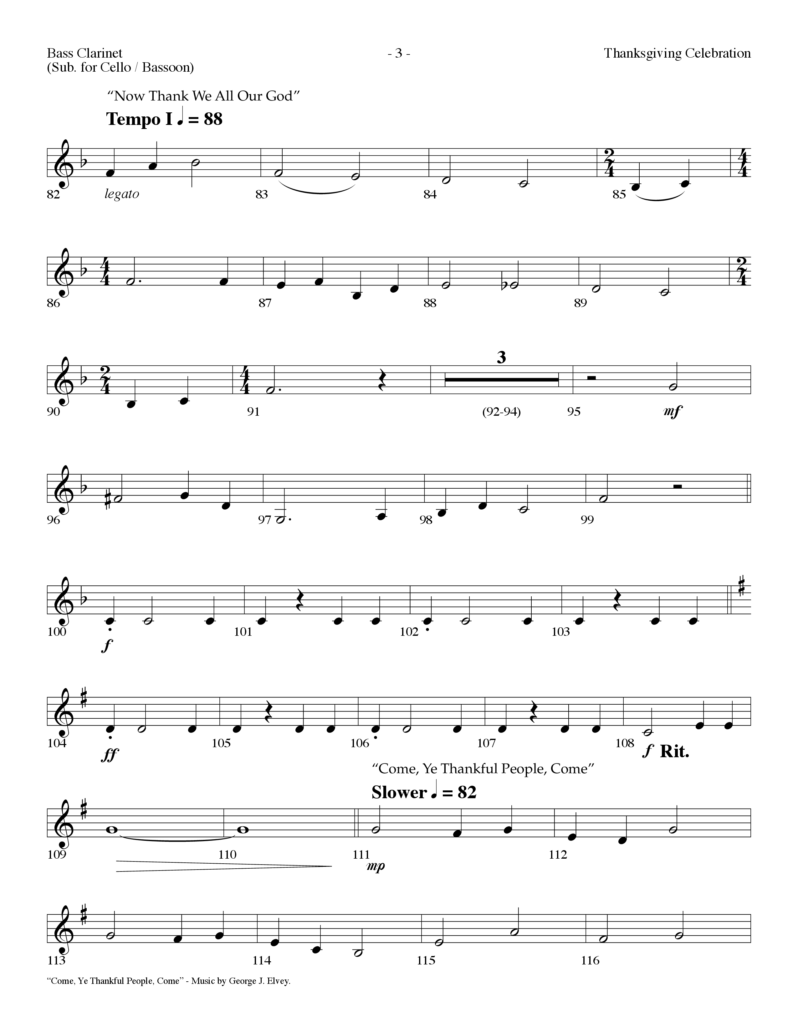 Thanksgiving Celebration (Choral Anthem SATB) Bass Clarinet (Lifeway Choral / Arr. Dennis Allen)