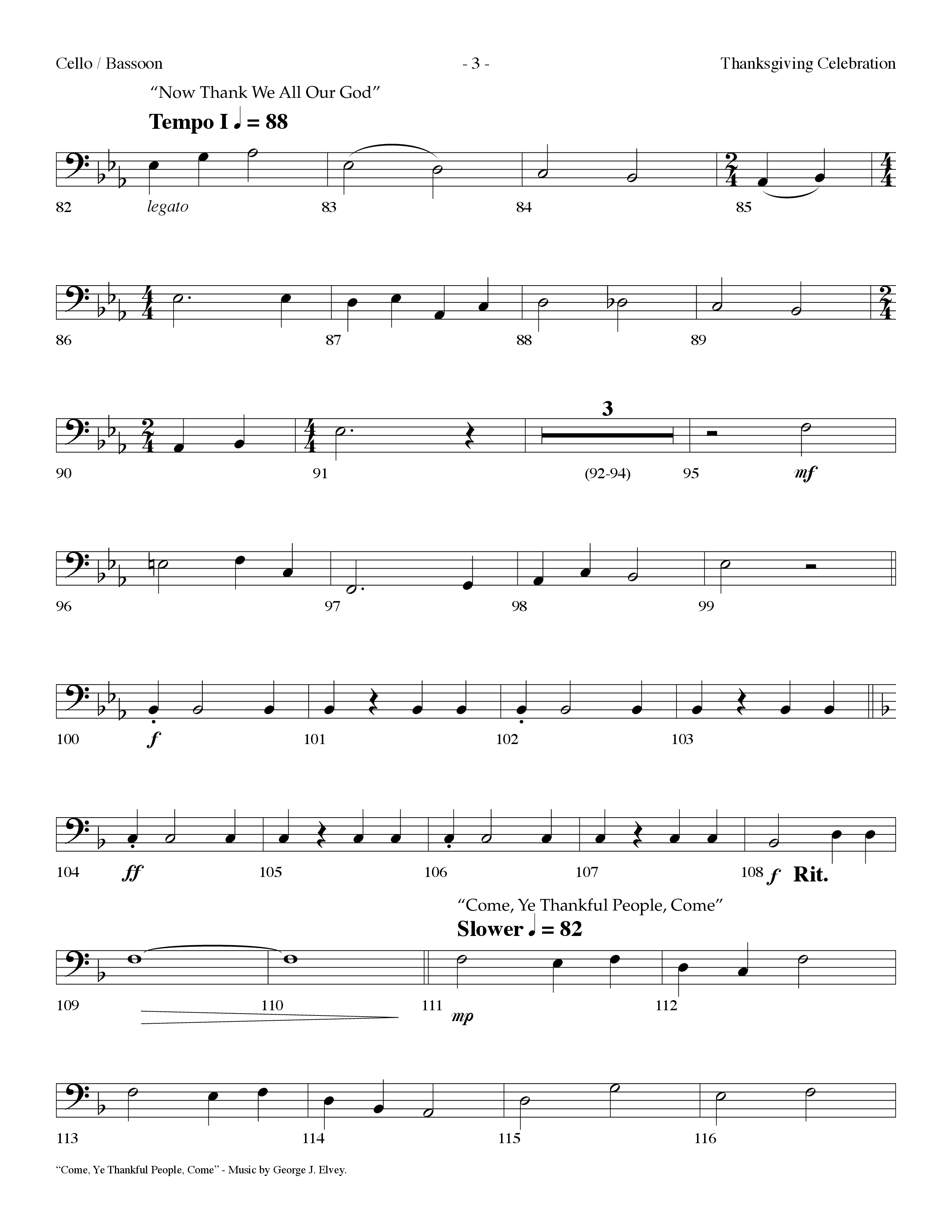 Thanksgiving Celebration (Choral Anthem SATB) Cello (Lifeway Choral / Arr. Dennis Allen)