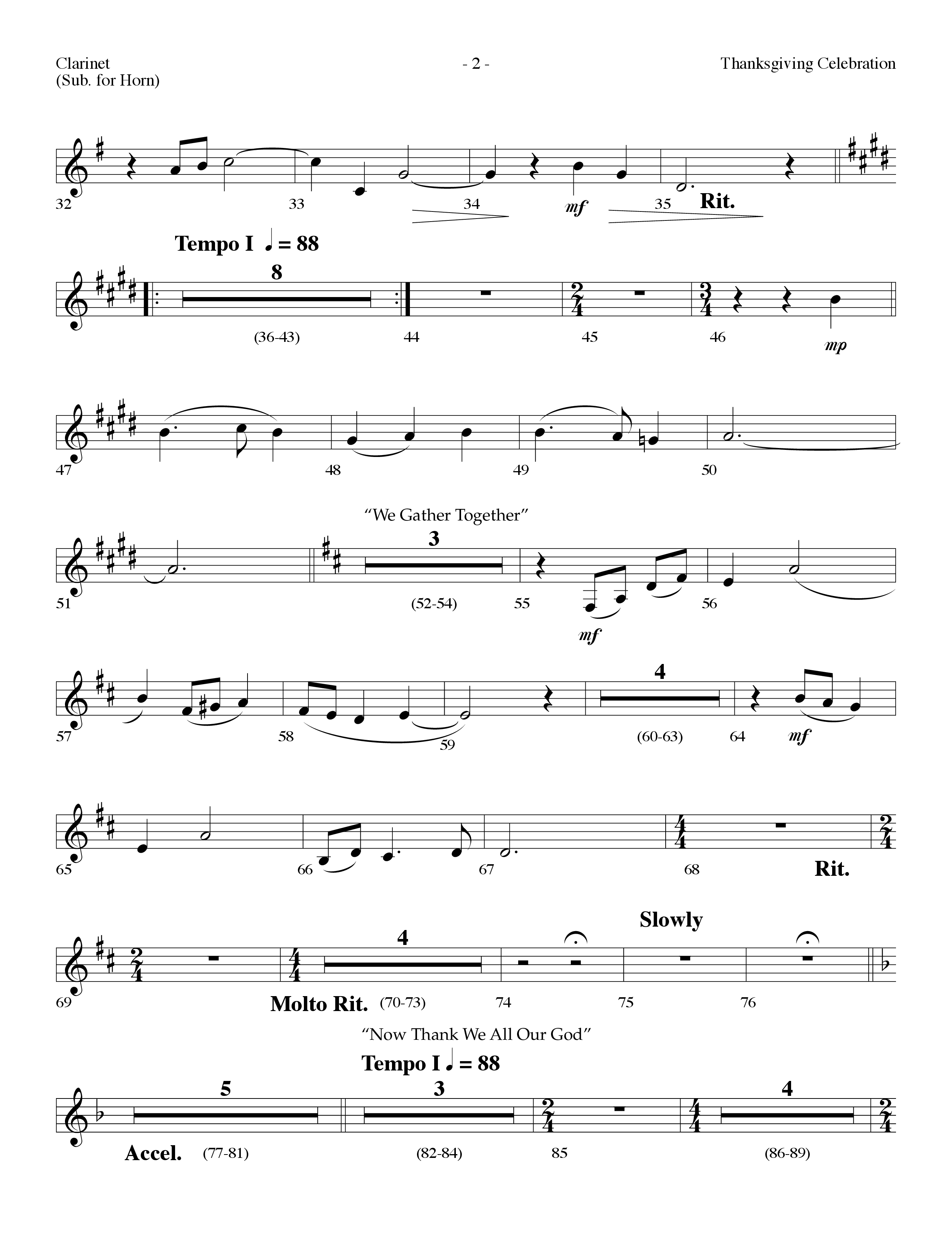 Thanksgiving Celebration (Choral Anthem SATB) Clarinet (Lifeway Choral / Arr. Dennis Allen)