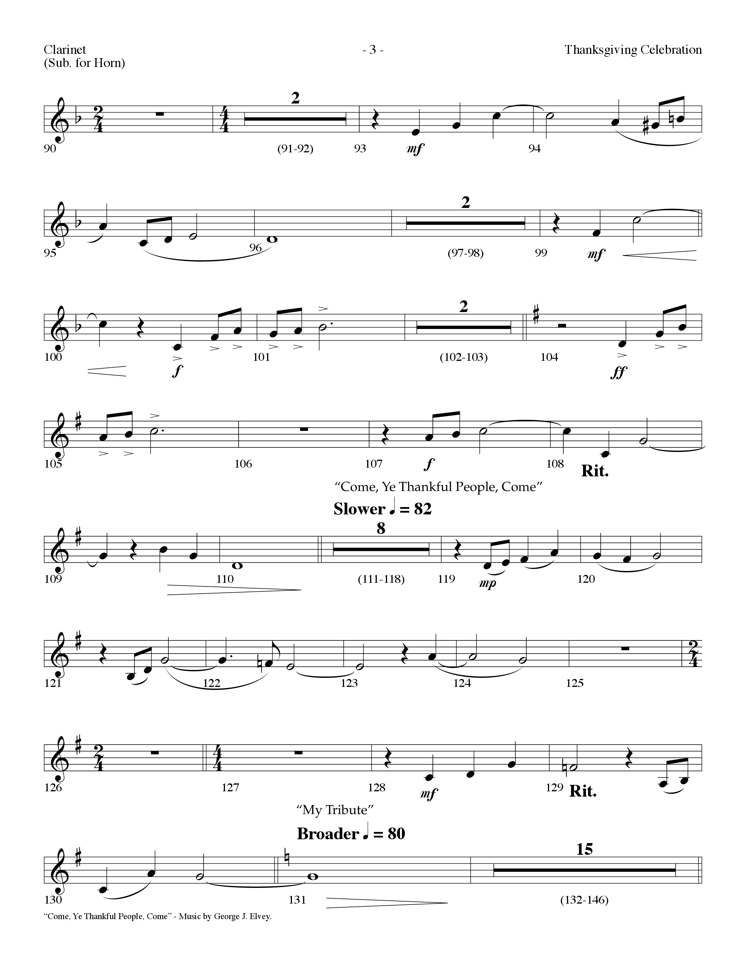 Thanksgiving Celebration (Choral Anthem SATB) Clarinet (Lifeway Choral / Arr. Dennis Allen)