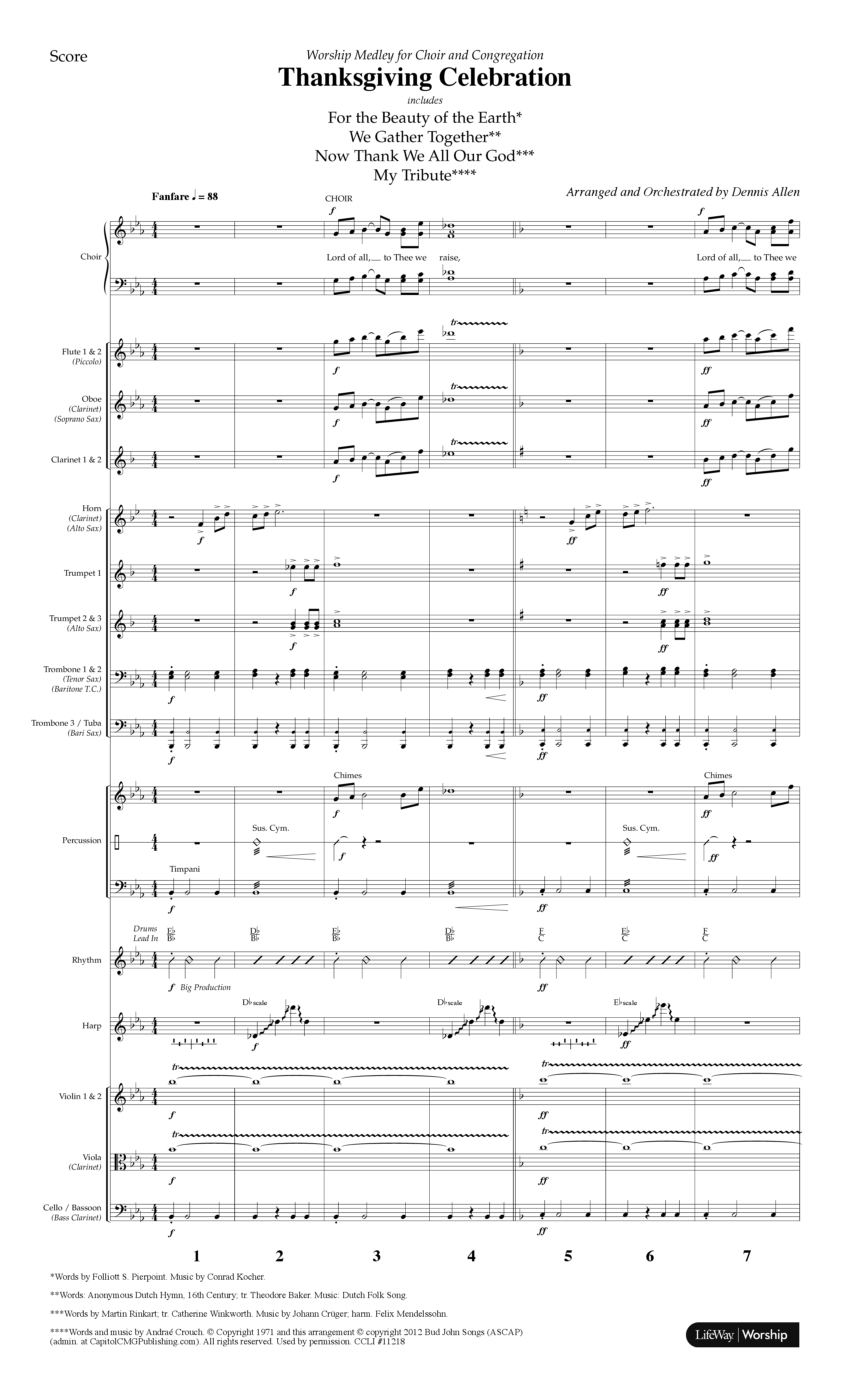 Thanksgiving Celebration (Choral Anthem SATB) Orchestration (Lifeway Choral / Arr. Dennis Allen)