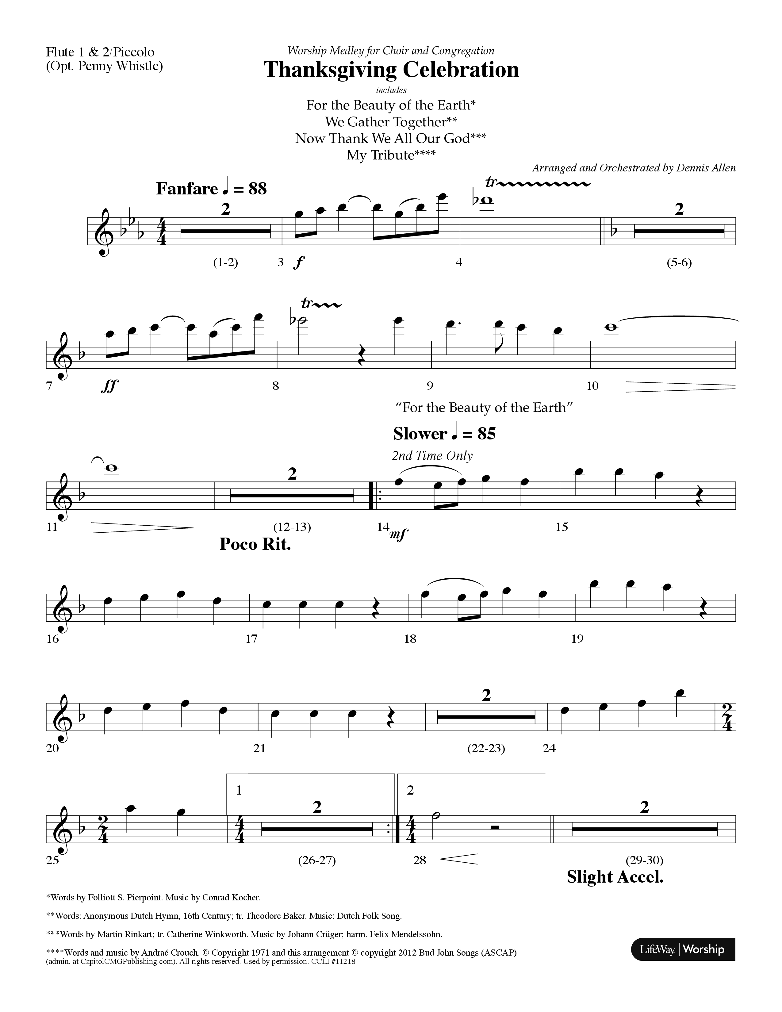 Thanksgiving Celebration (Choral Anthem SATB) Flute 1/2 (Lifeway Choral / Arr. Dennis Allen)