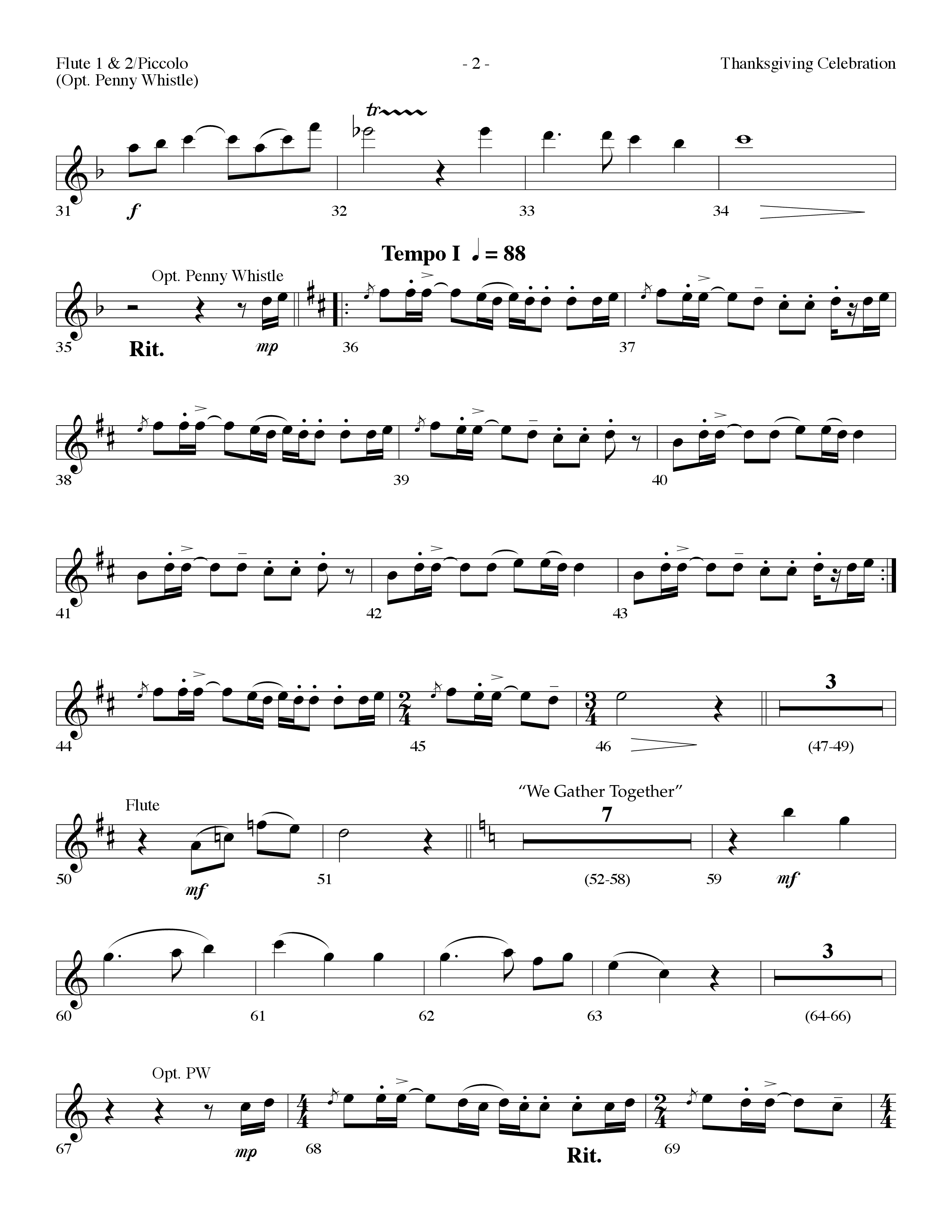 Thanksgiving Celebration (Choral Anthem SATB) Flute 1/2 (Lifeway Choral / Arr. Dennis Allen)