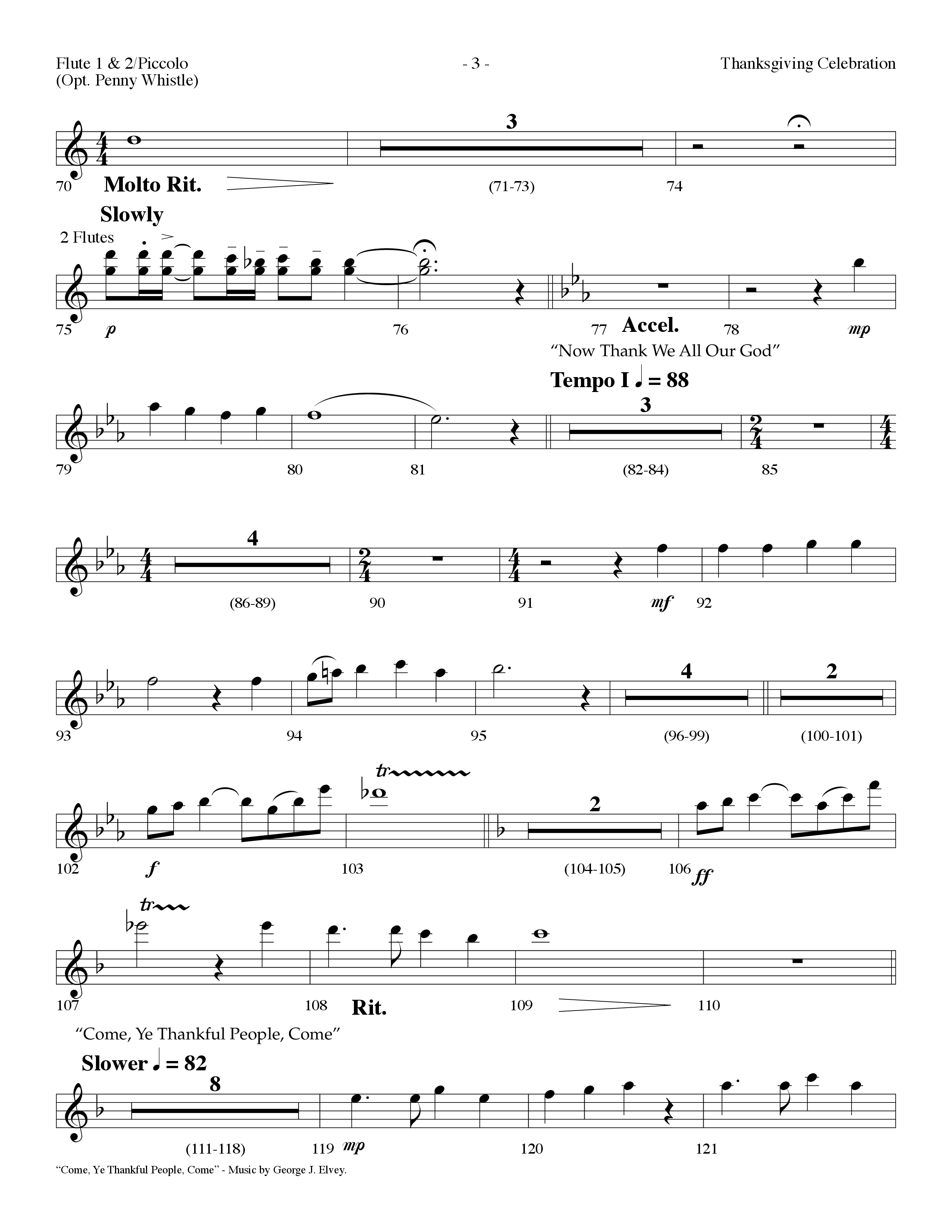 Thanksgiving Celebration (Choral Anthem SATB) Flute 1/2 (Lifeway Choral / Arr. Dennis Allen)