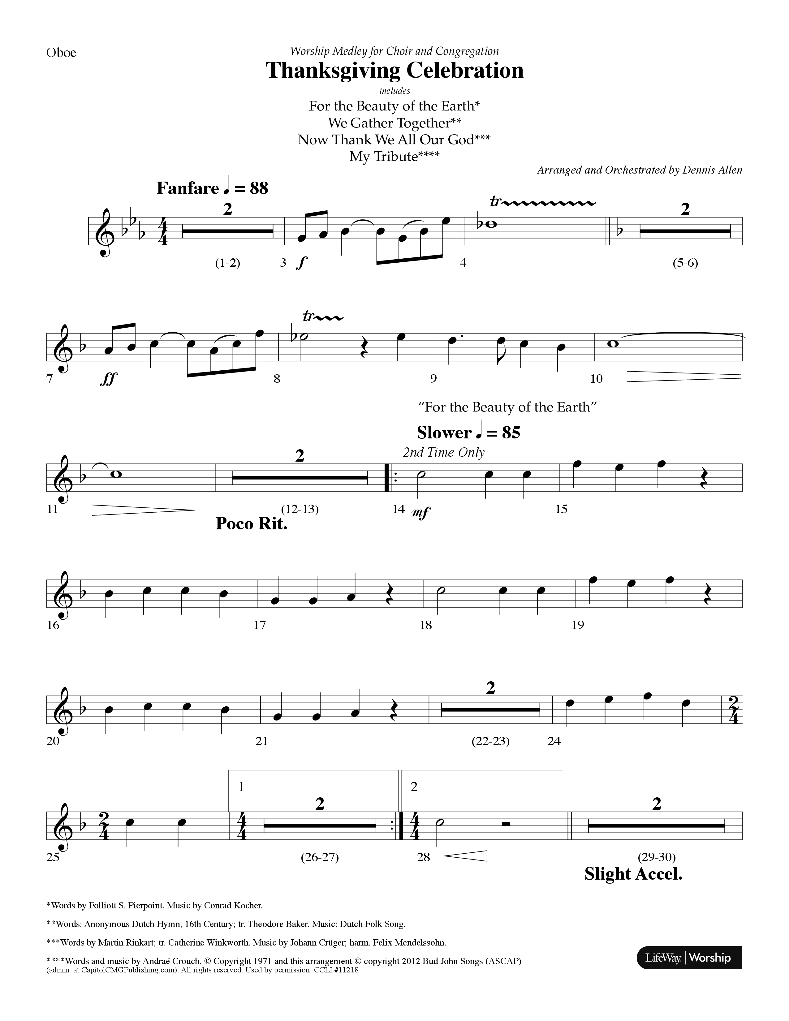Thanksgiving Celebration (Choral Anthem SATB) Oboe (Lifeway Choral / Arr. Dennis Allen)