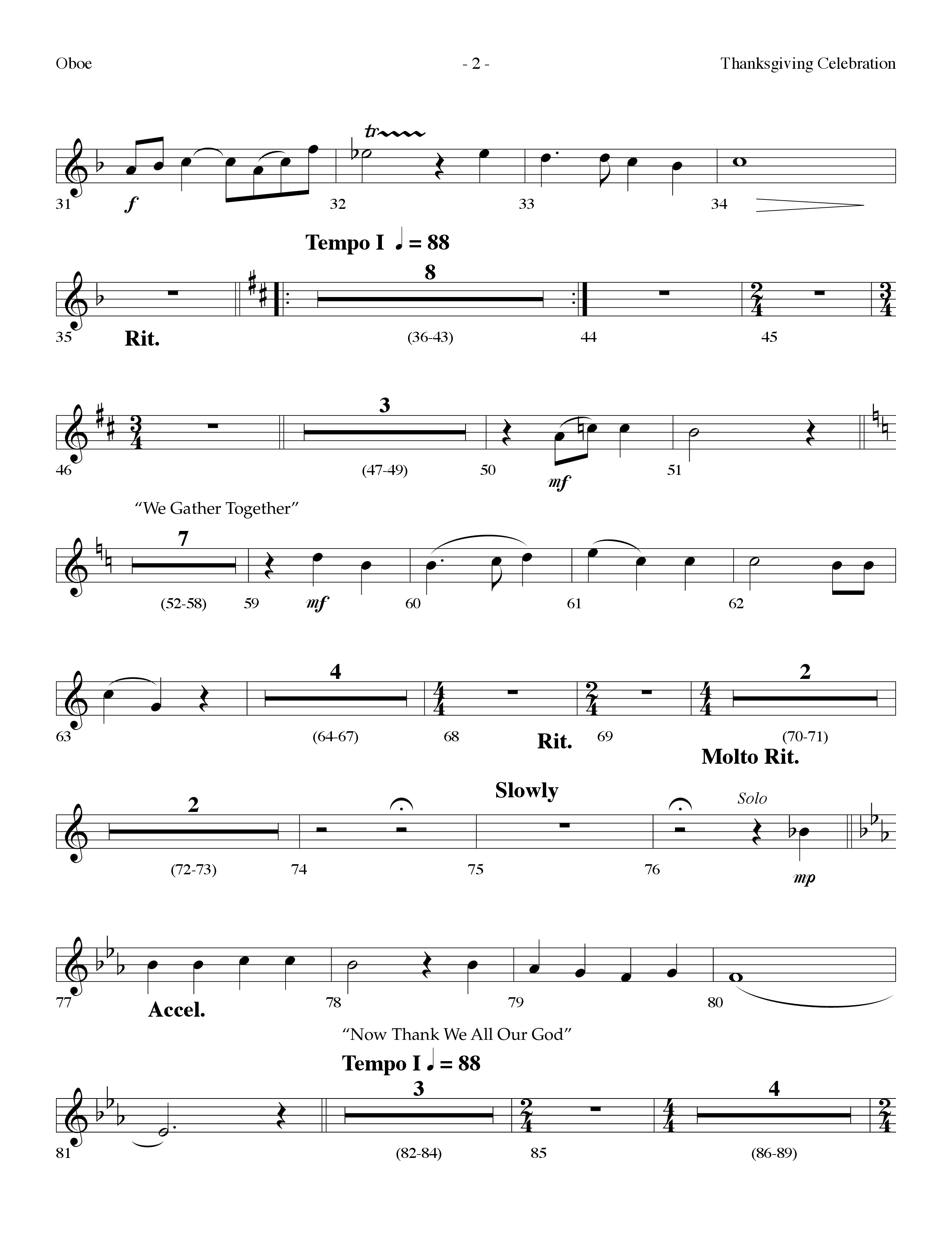 Thanksgiving Celebration (Choral Anthem SATB) Oboe (Lifeway Choral / Arr. Dennis Allen)