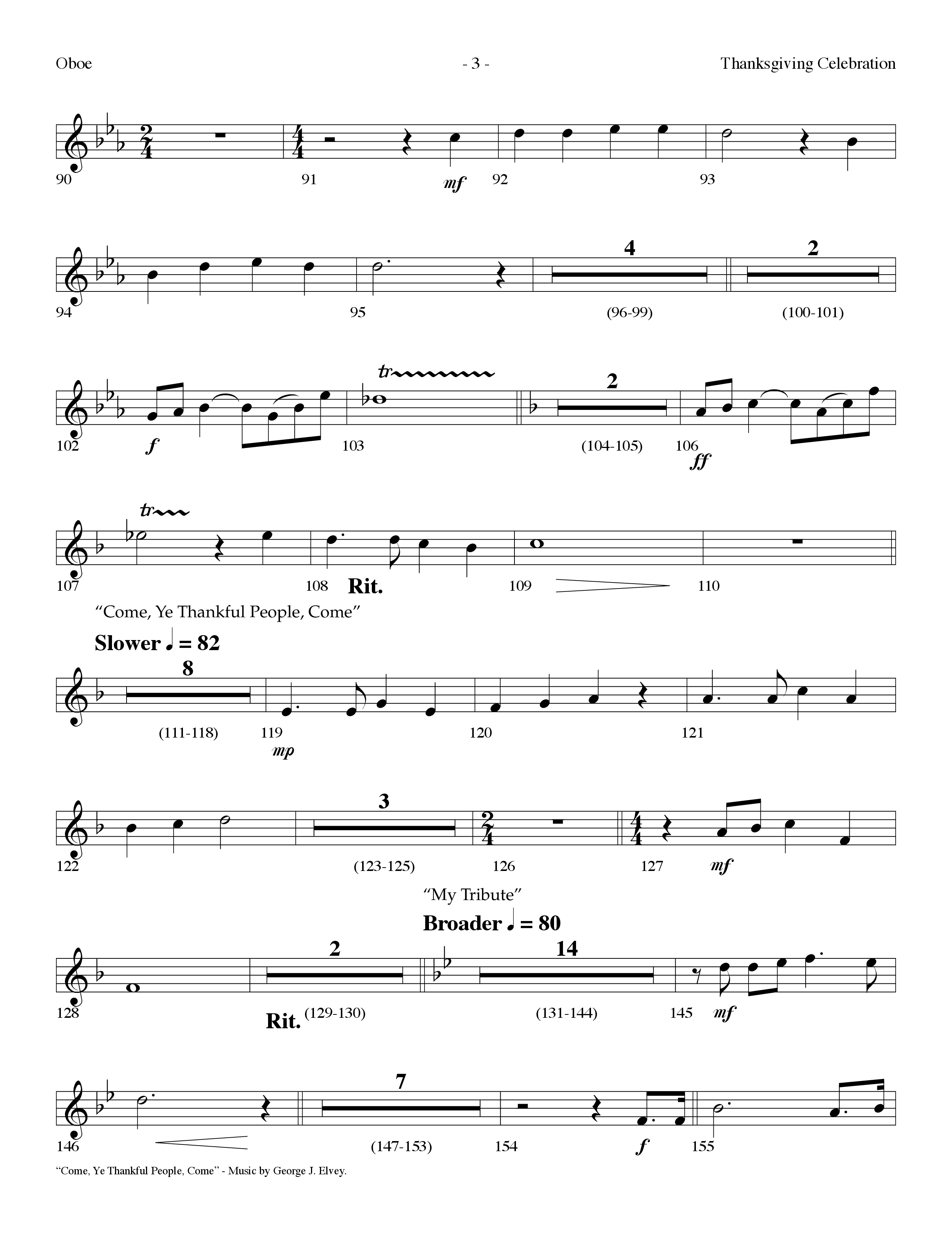 Thanksgiving Celebration (Choral Anthem SATB) Oboe (Lifeway Choral / Arr. Dennis Allen)