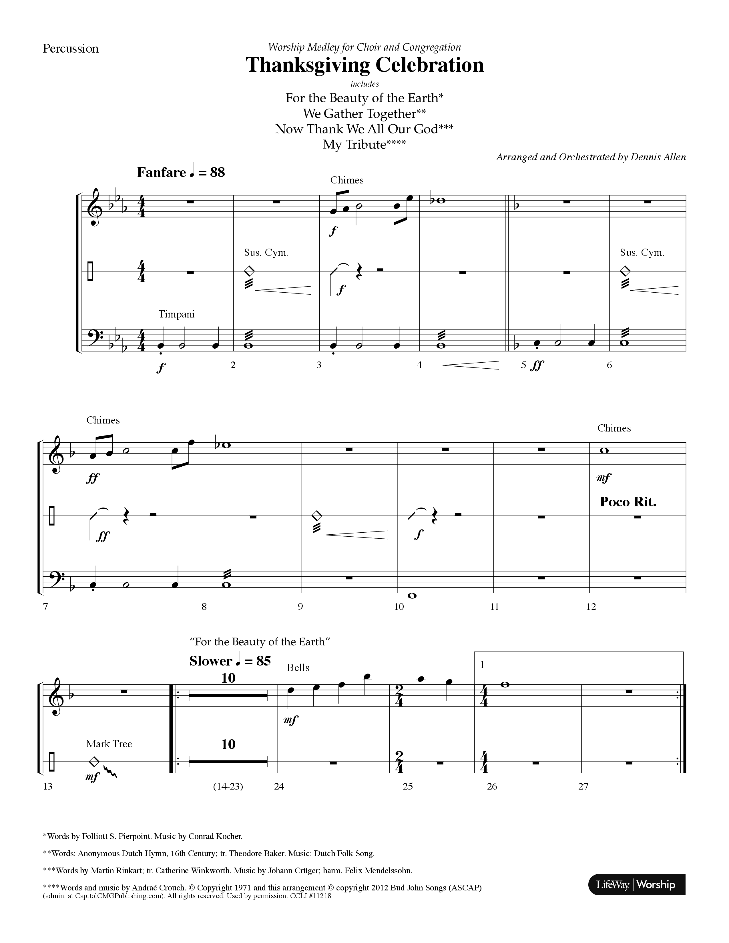 Thanksgiving Celebration (Choral Anthem SATB) Percussion (Lifeway Choral / Arr. Dennis Allen)