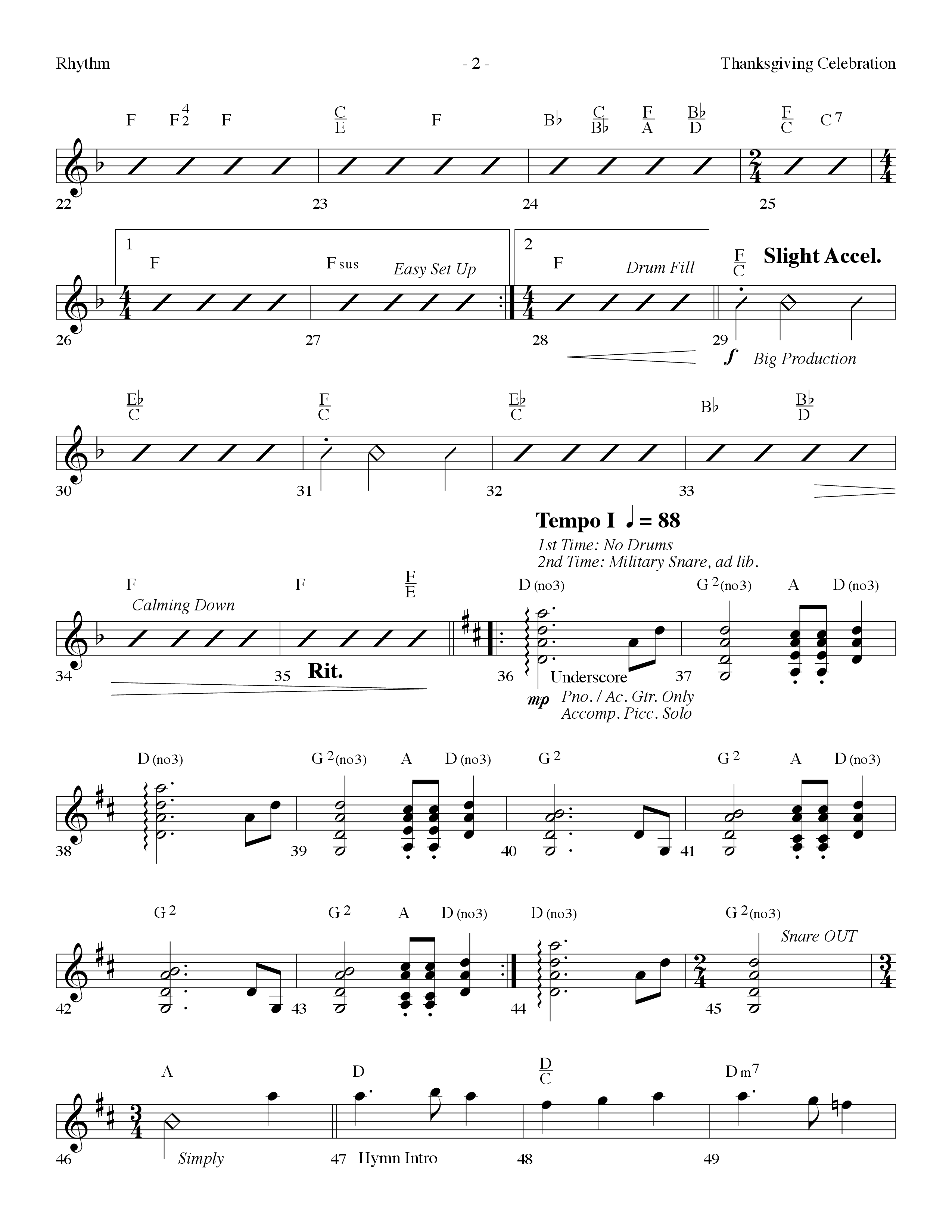 Thanksgiving Celebration (Choral Anthem SATB) Rhythm Chart (Lifeway Choral / Arr. Dennis Allen)