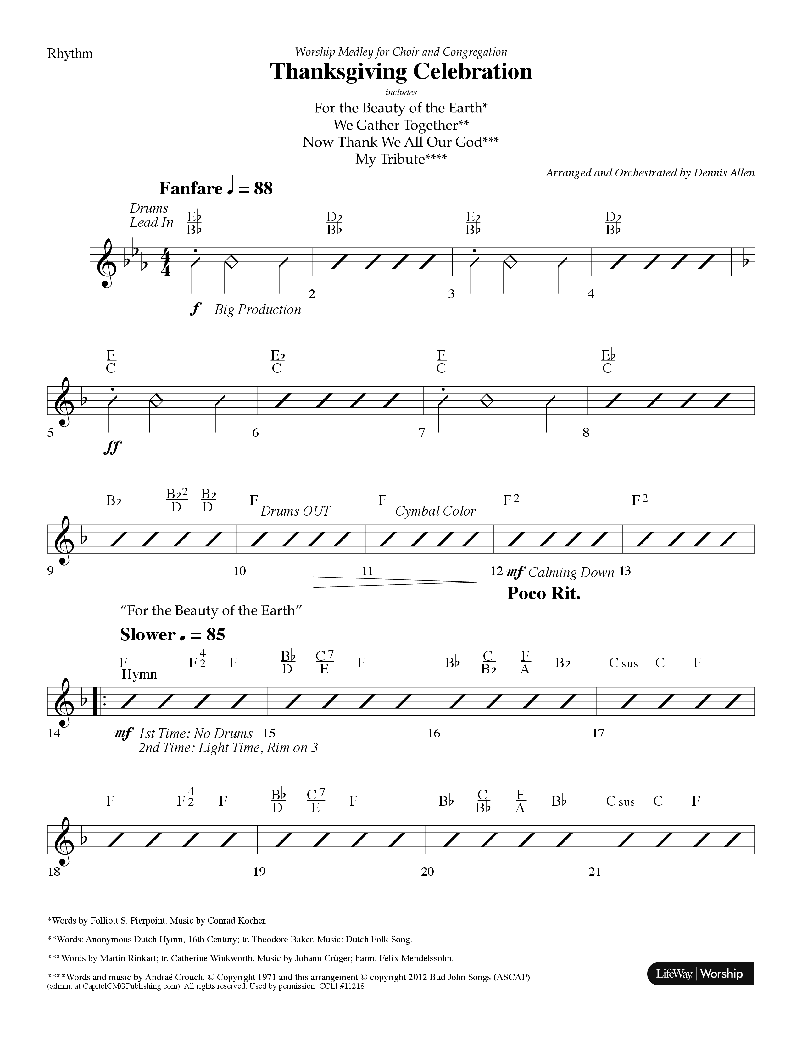 Thanksgiving Celebration (Choral Anthem SATB) Lead Melody & Rhythm (Lifeway Choral / Arr. Dennis Allen)