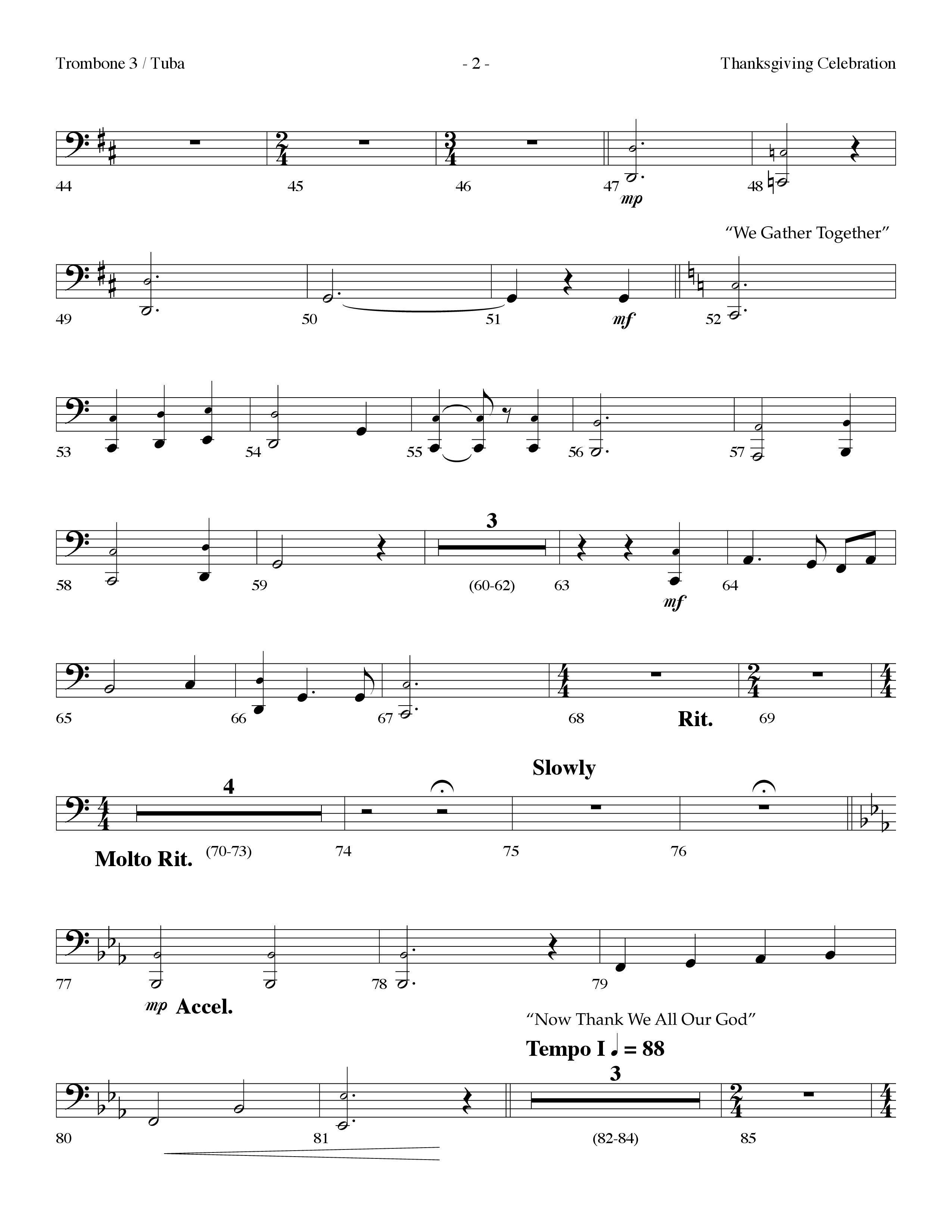 Thanksgiving Celebration (Choral Anthem SATB) Trombone 3/Tuba (Lifeway Choral / Arr. Dennis Allen)