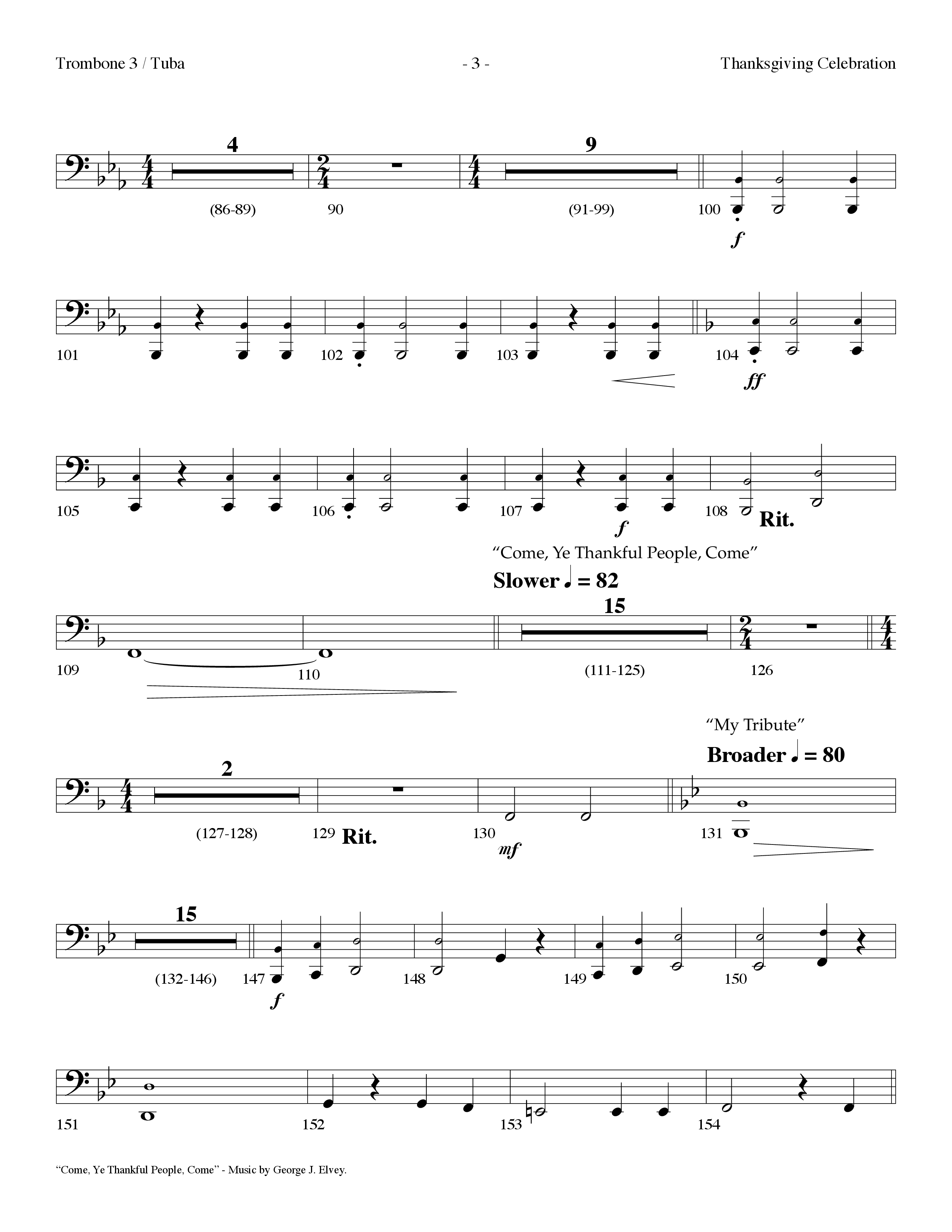 Thanksgiving Celebration (Choral Anthem SATB) Trombone 3/Tuba (Lifeway Choral / Arr. Dennis Allen)