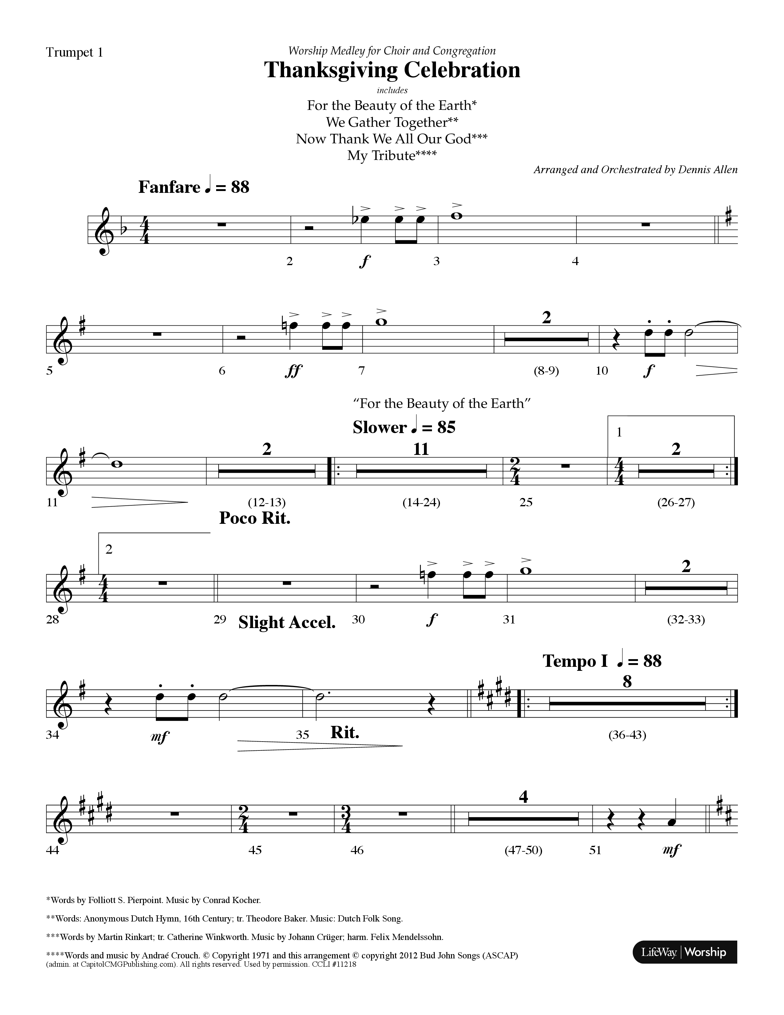 Thanksgiving Celebration (Choral Anthem SATB) Trumpet 1 (Lifeway Choral / Arr. Dennis Allen)