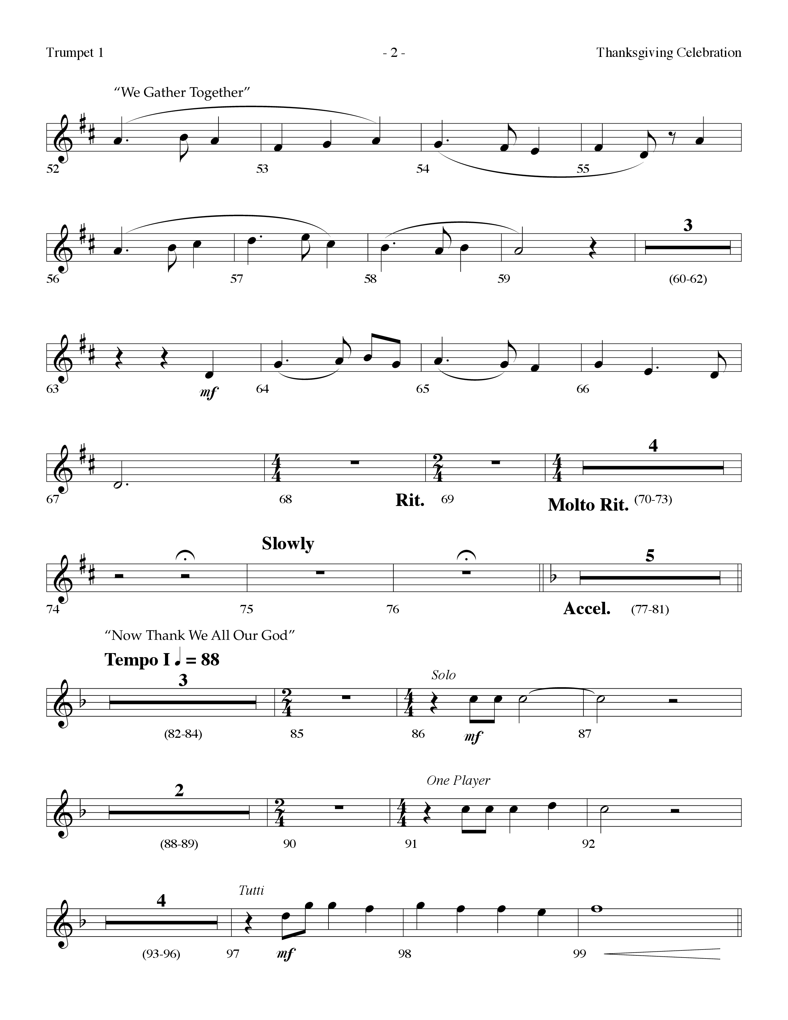 Thanksgiving Celebration (Choral Anthem SATB) Trumpet 1 (Lifeway Choral / Arr. Dennis Allen)