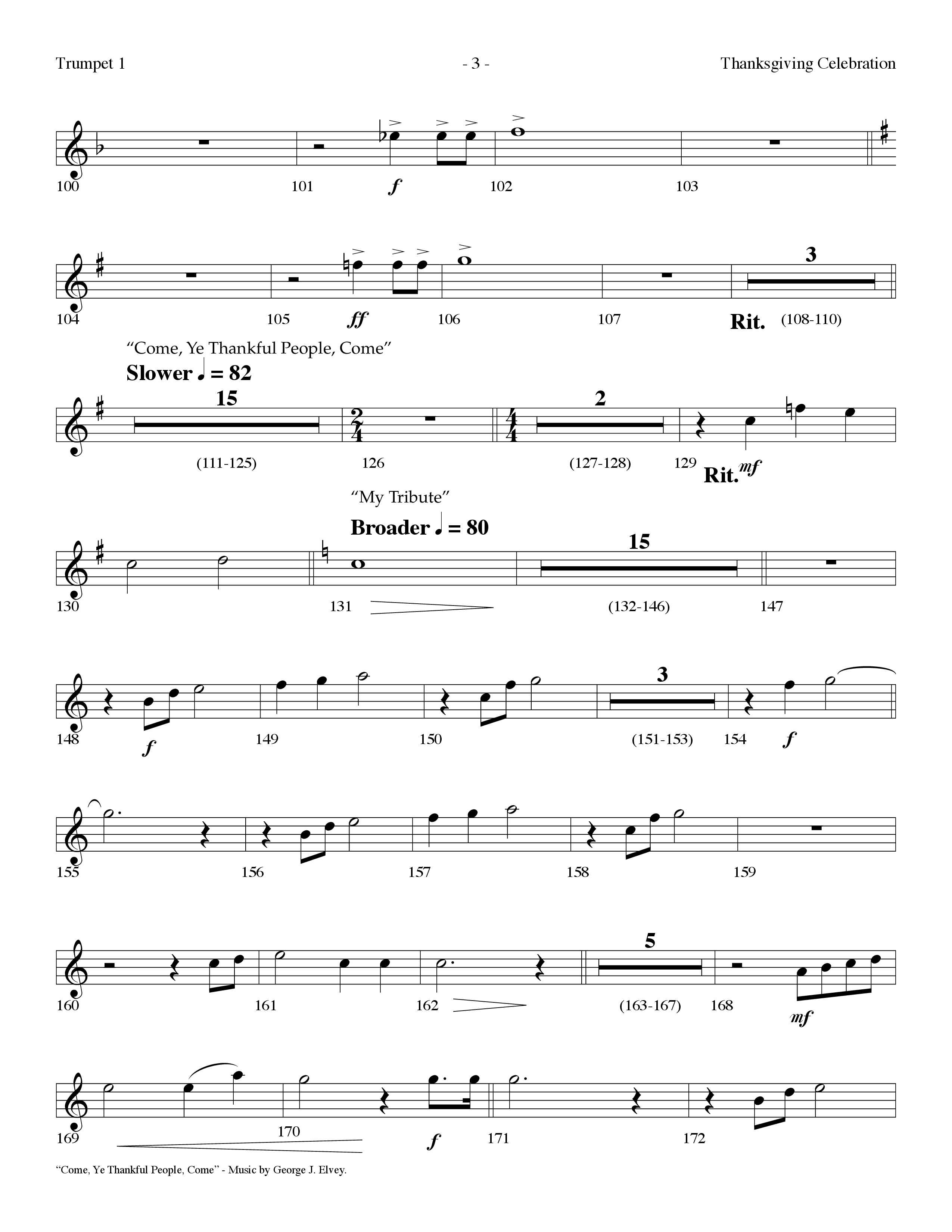 Thanksgiving Celebration (Choral Anthem SATB) Trumpet 1 (Lifeway Choral / Arr. Dennis Allen)