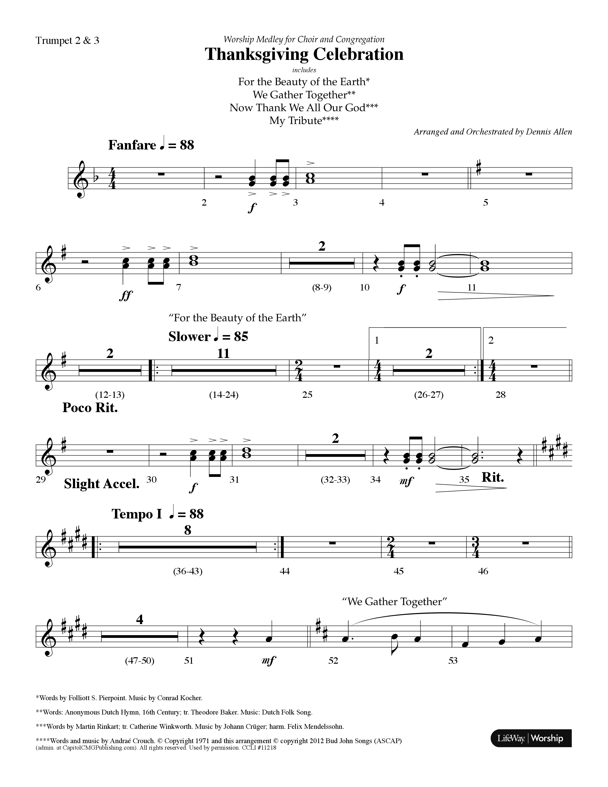 Thanksgiving Celebration (Choral Anthem SATB) Trumpet 2/3 (Lifeway Choral / Arr. Dennis Allen)