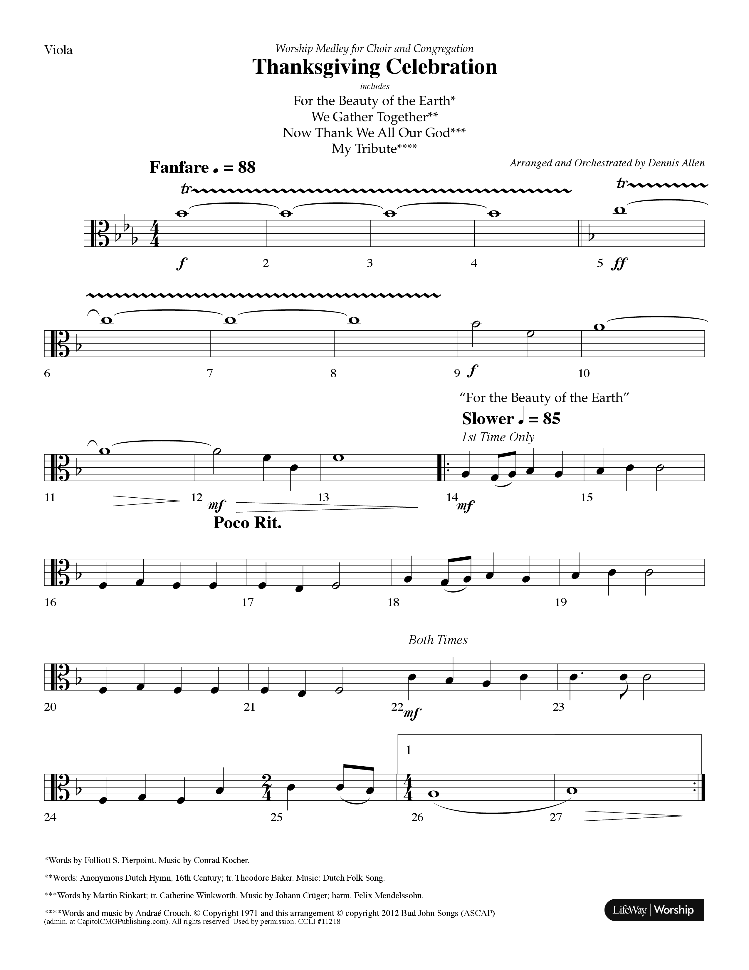 Thanksgiving Celebration (Choral Anthem SATB) Viola (Lifeway Choral / Arr. Dennis Allen)