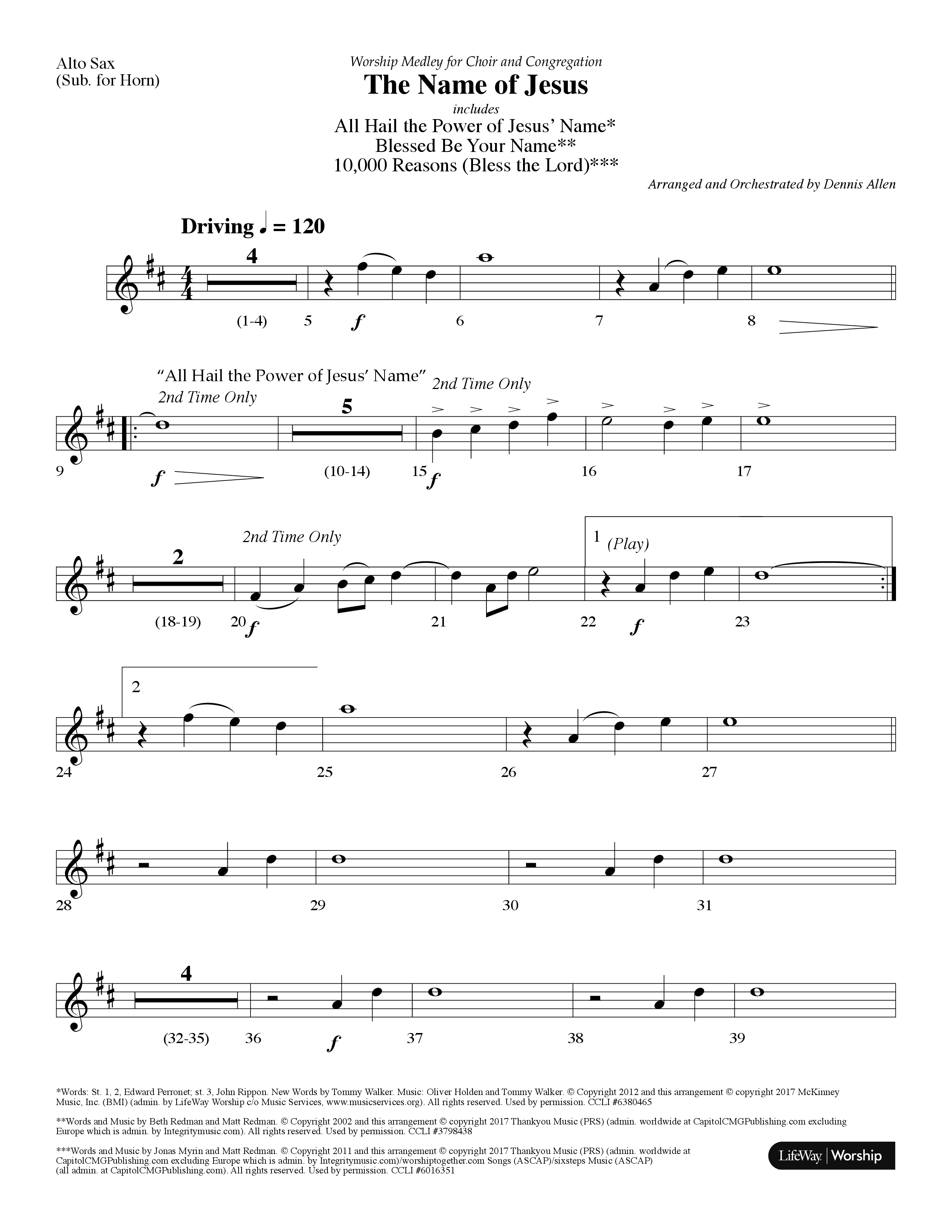The Name Of Jesus Medley (Choral Anthem SATB) Alto Sax (Lifeway Choral / Arr. Dennis Allen)