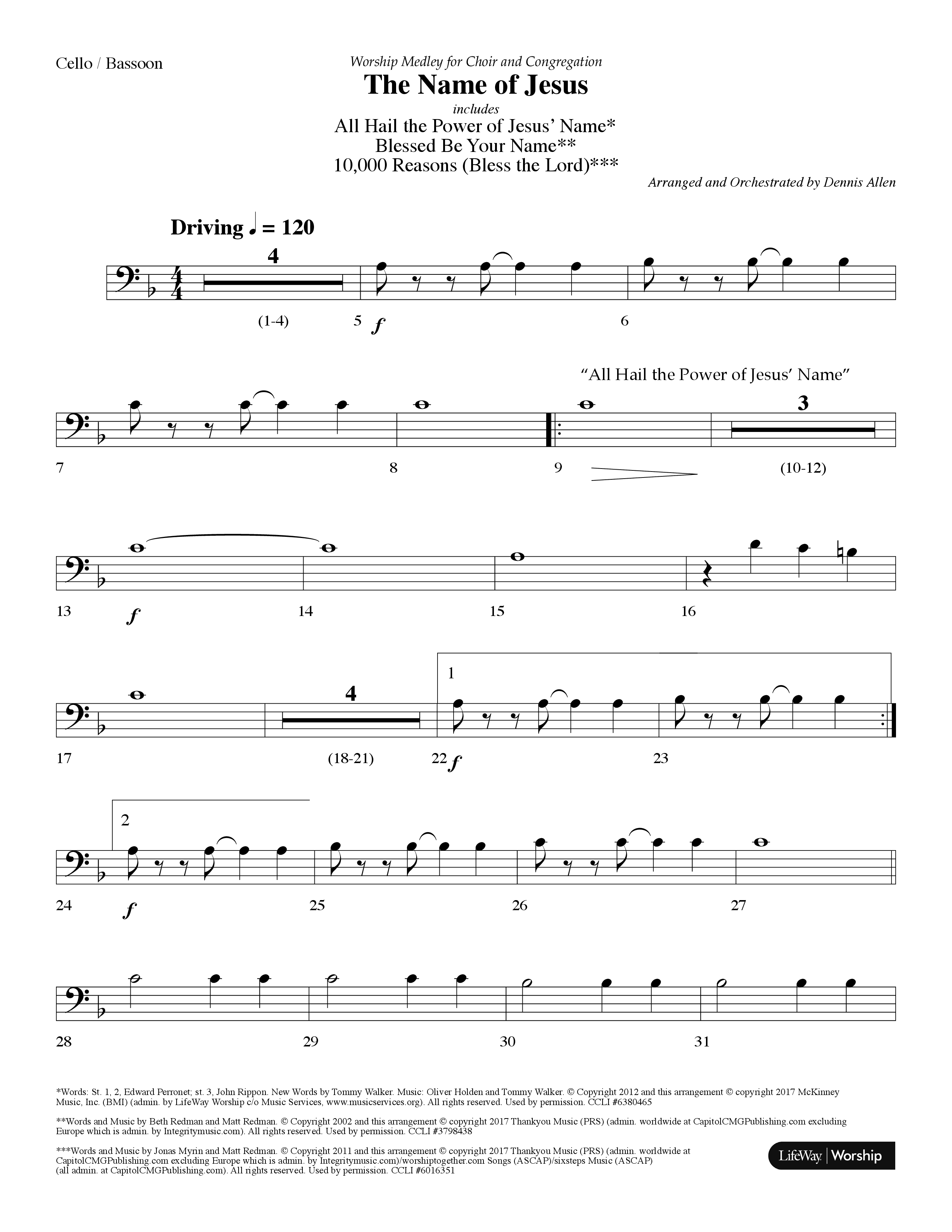The Name Of Jesus Medley (Choral Anthem SATB) Cello (Lifeway Choral / Arr. Dennis Allen)