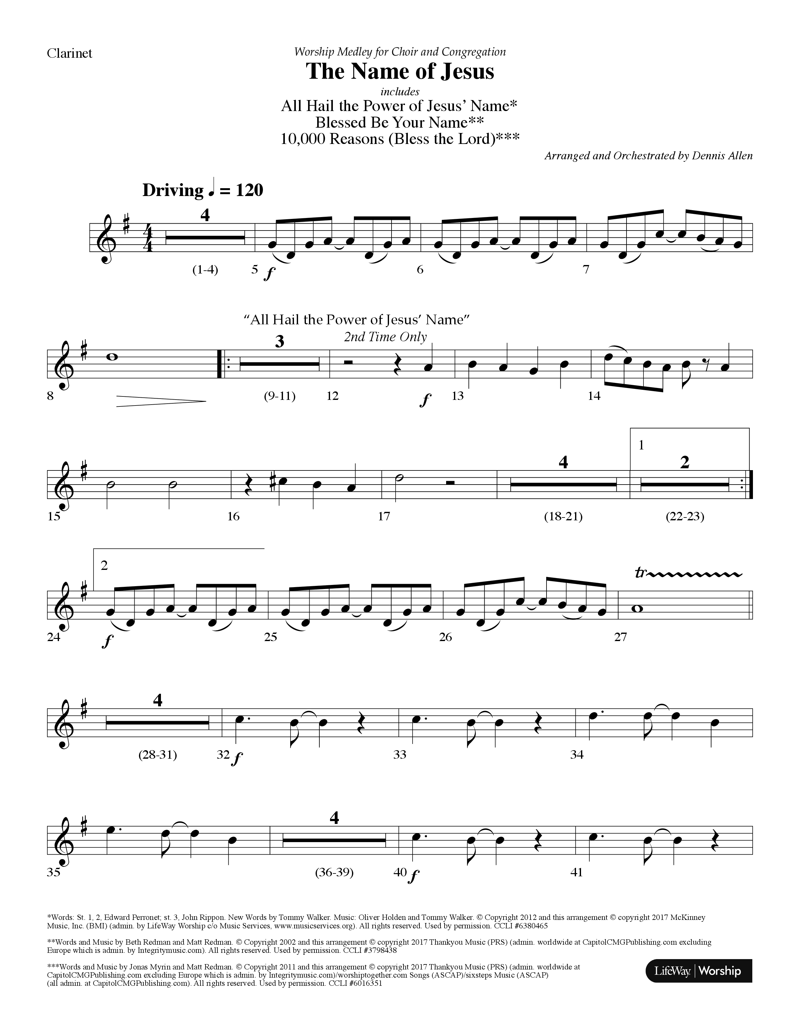 The Name Of Jesus Medley (Choral Anthem SATB) Clarinet (Lifeway Choral / Arr. Dennis Allen)