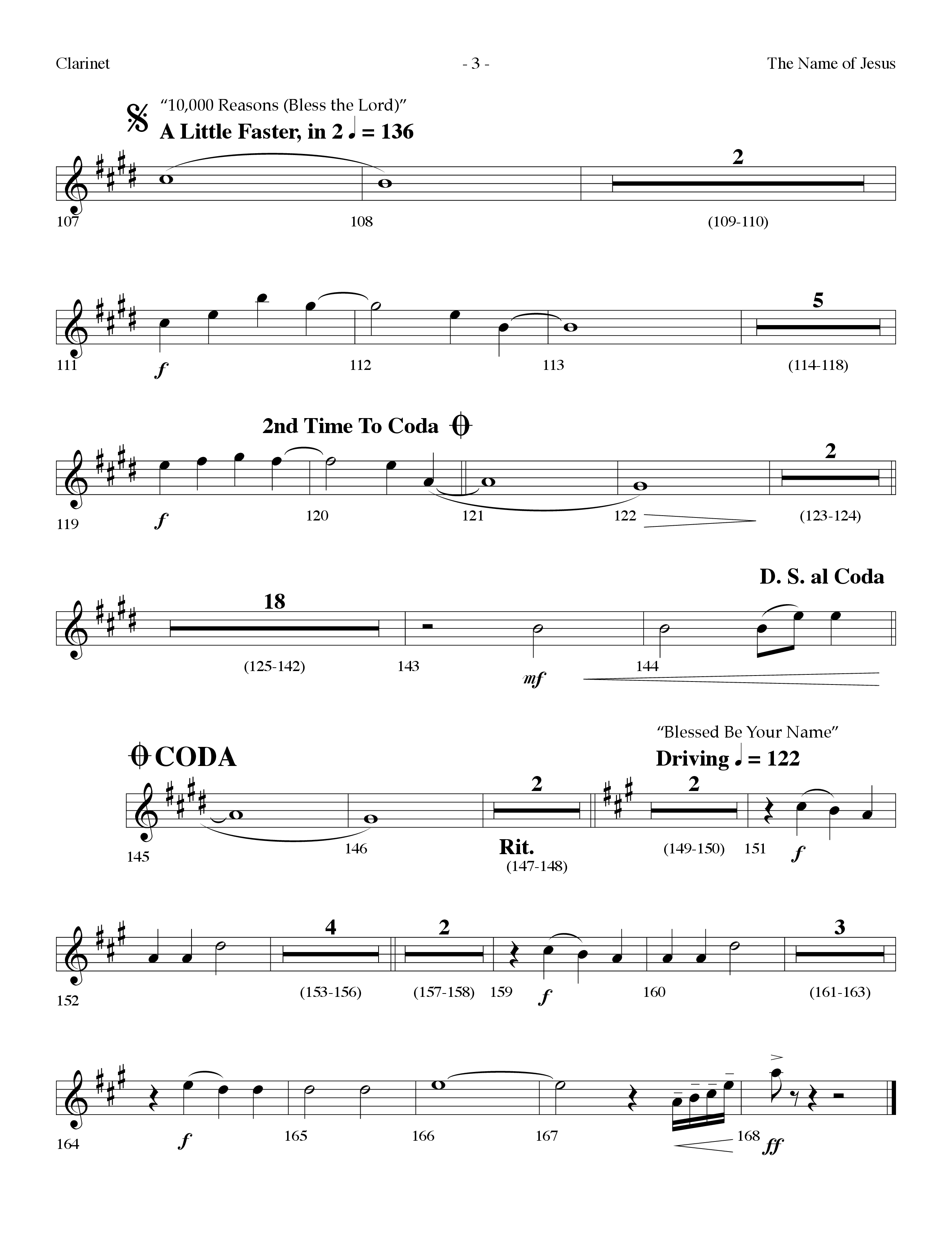 The Name Of Jesus Medley (Choral Anthem SATB) Clarinet (Lifeway Choral / Arr. Dennis Allen)